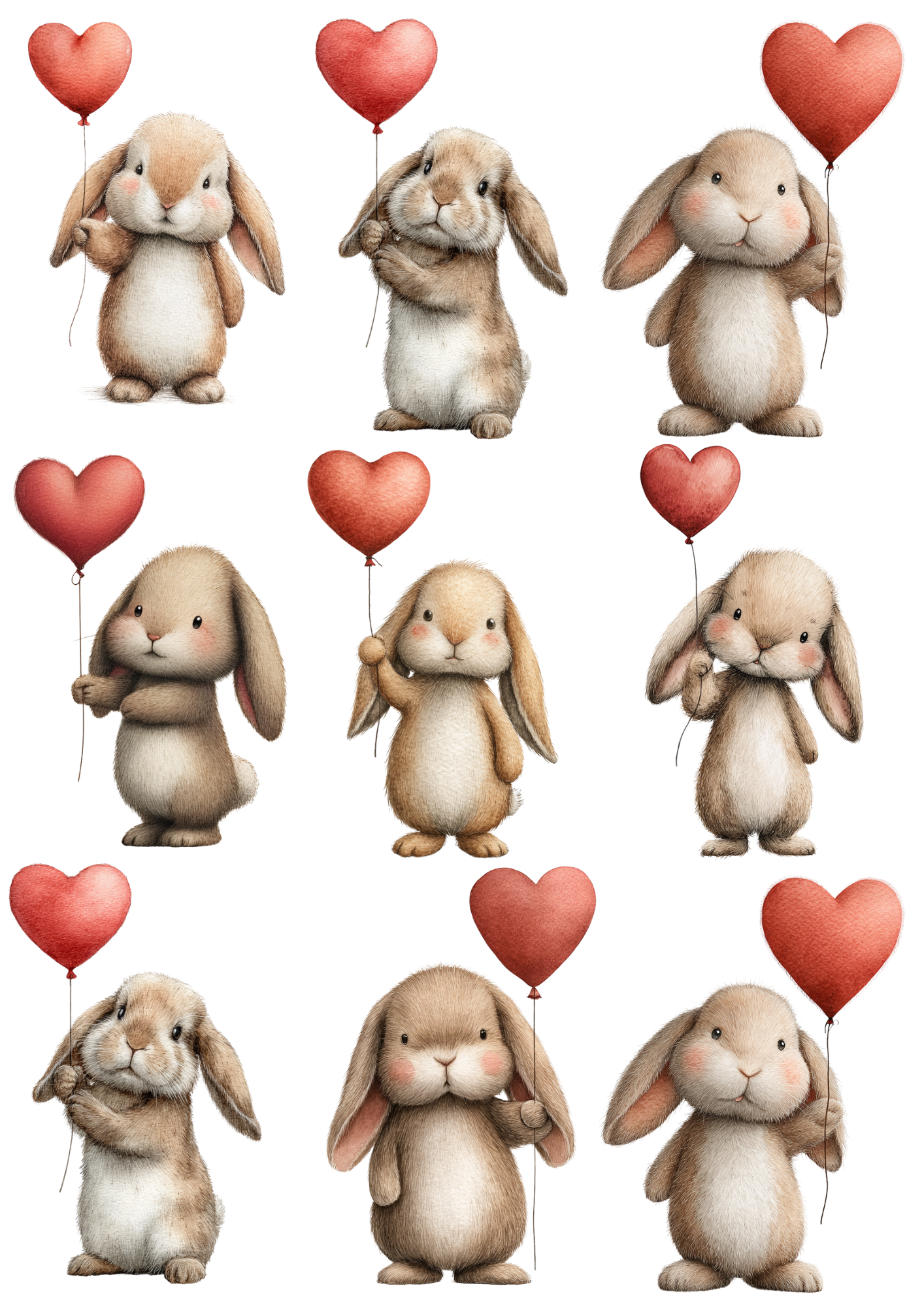 Rice Paper for Decoupage Bunny with Valentine's Day Heart Collage Cat. No. 5644