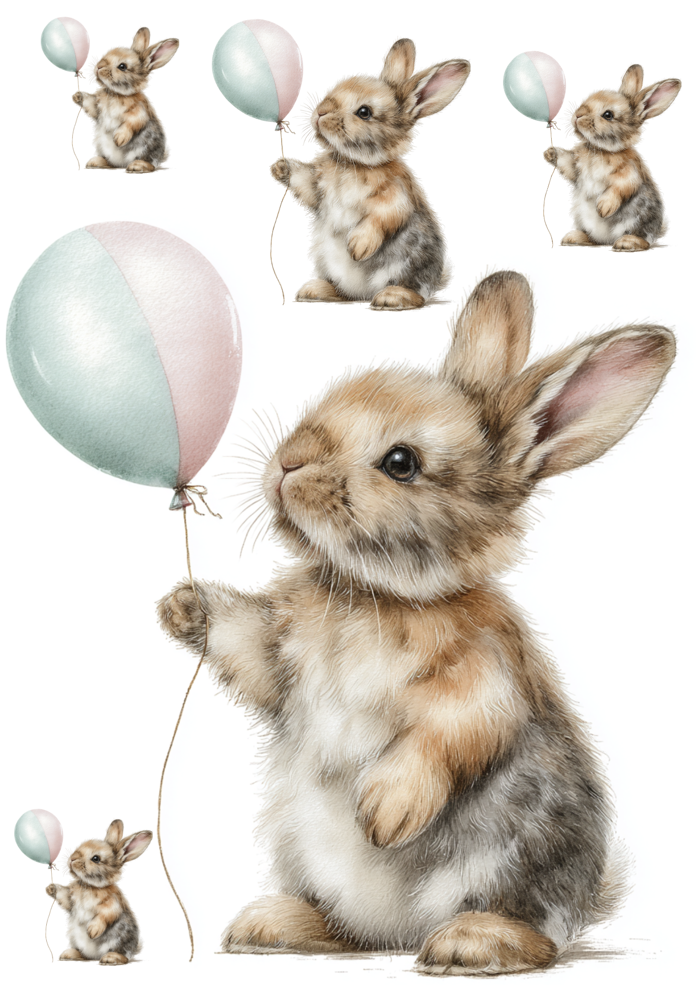 Rice Paper for Decoupage Easter Bunny with Balloon Collage Cat. No. 5667