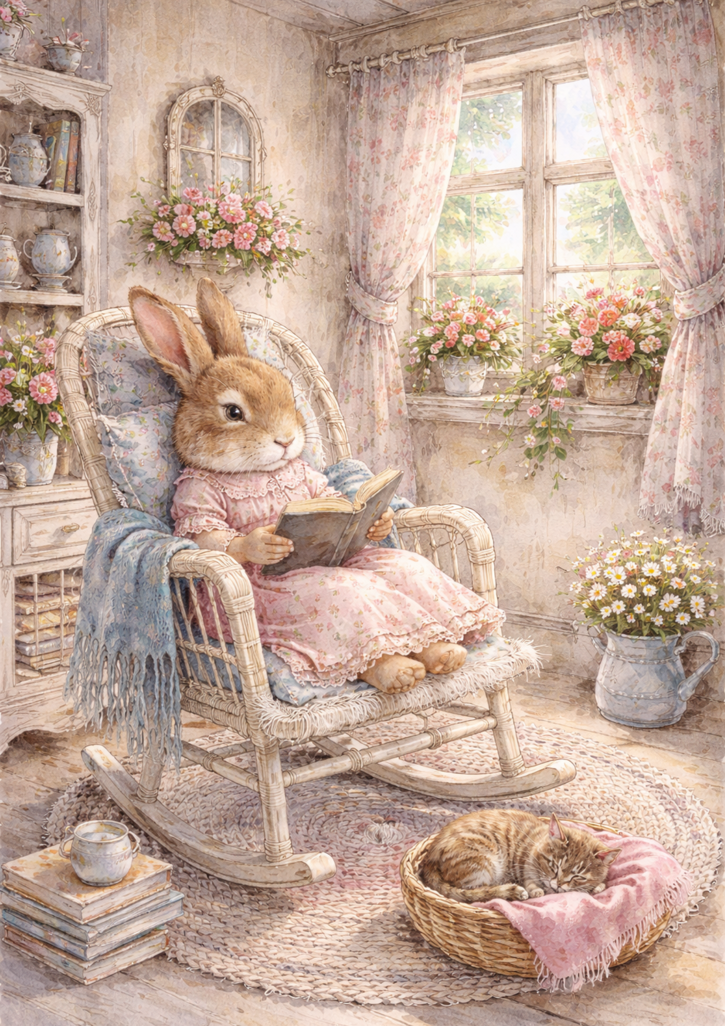 Rice Paper For Decoupage Bunny Reading a Book Full Cat. No. 5688