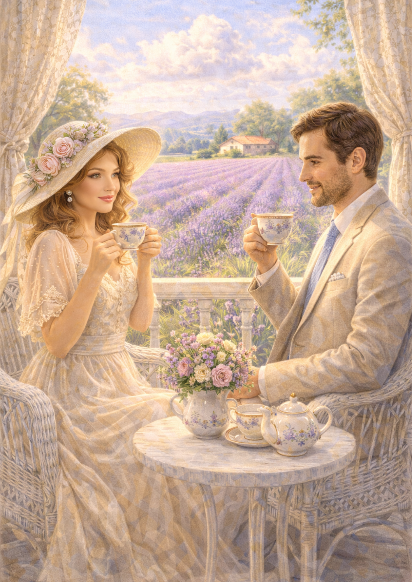 Rice Paper For Decoupage Couple In A Lavender Field Full Cat. No. 5723
