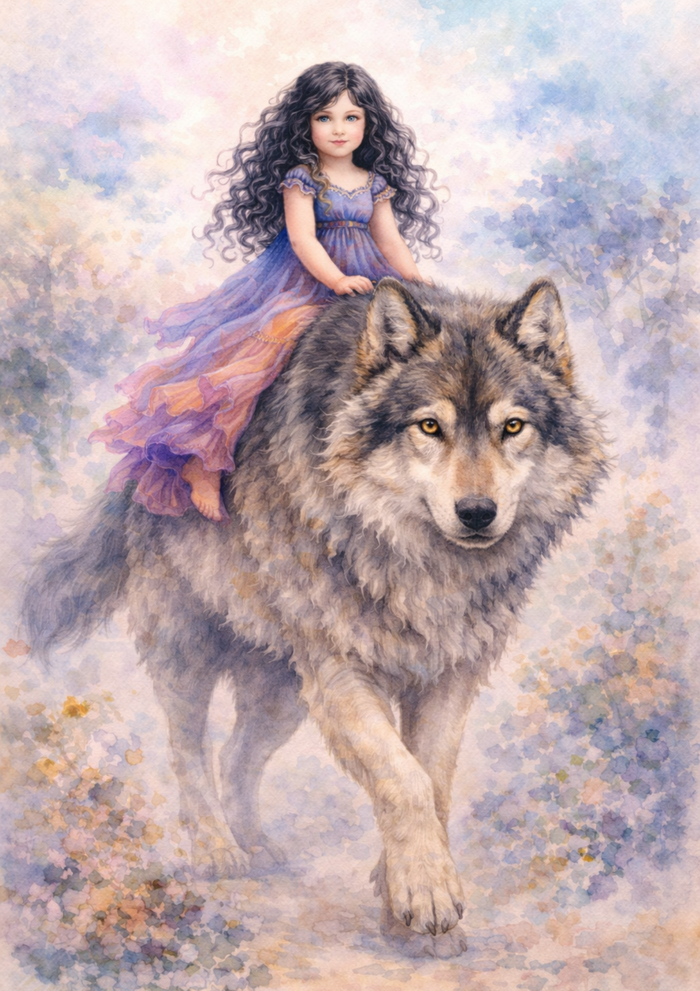 Rice Paper For Decoupage Girl on a Wolf Full Cat. No. 5750