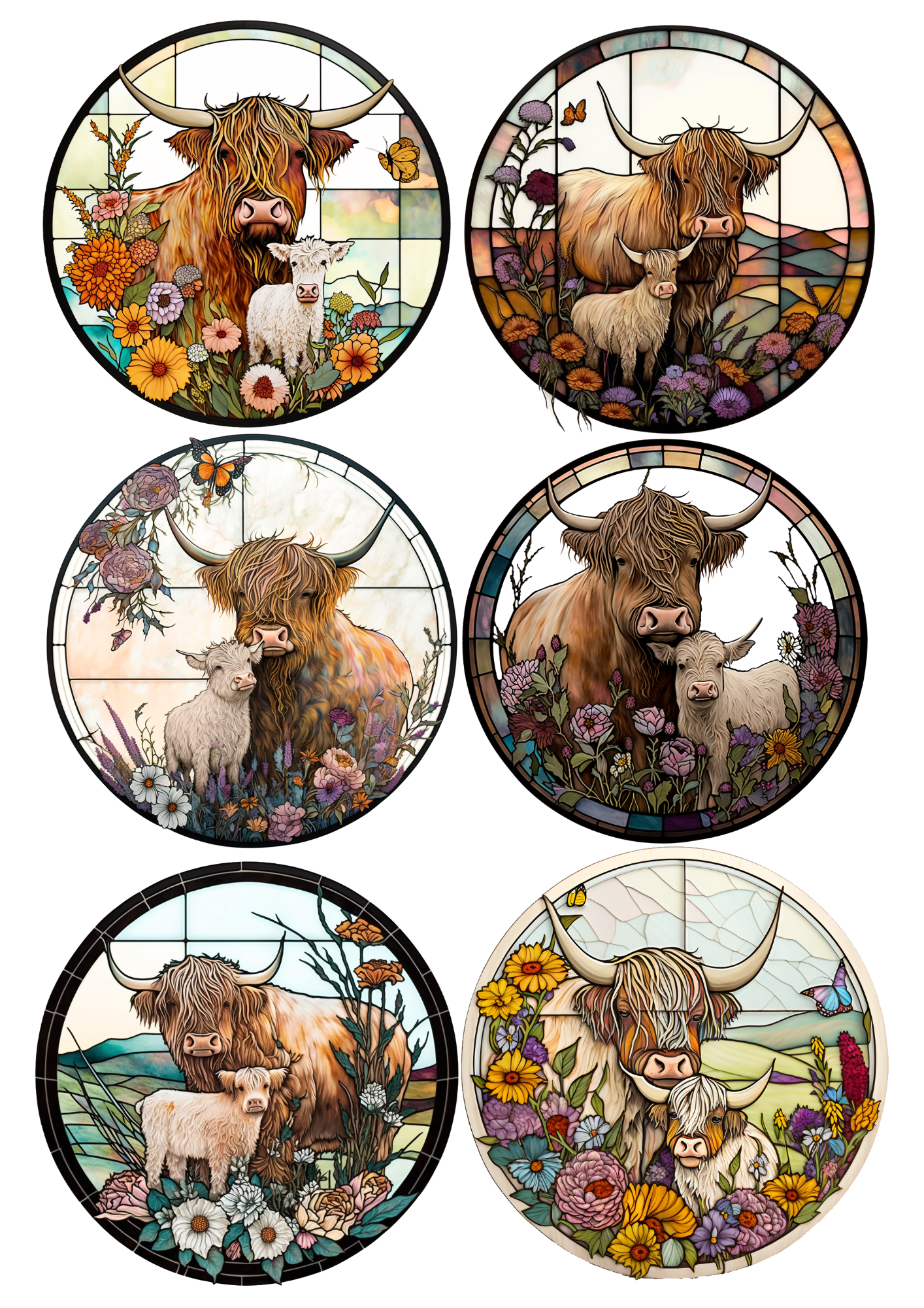 Rice Paper For Decoupage Highland Cow In Circles Full Cat. No. 5789