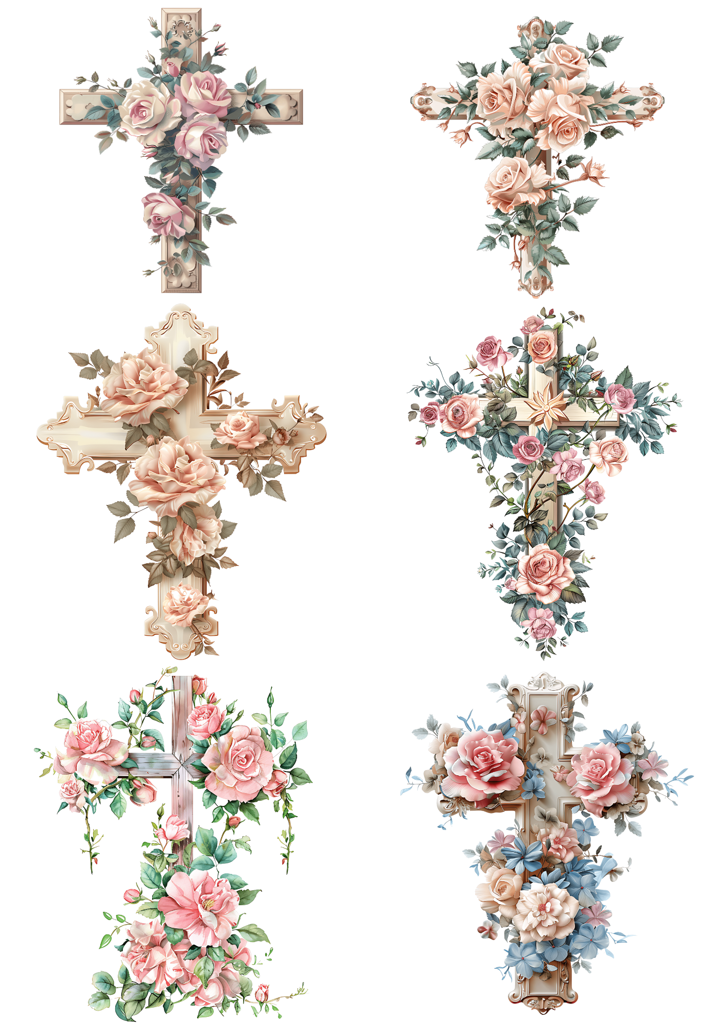 Rice Paper For Decoupage Cross In Flowers Collage Cat. No. 5807