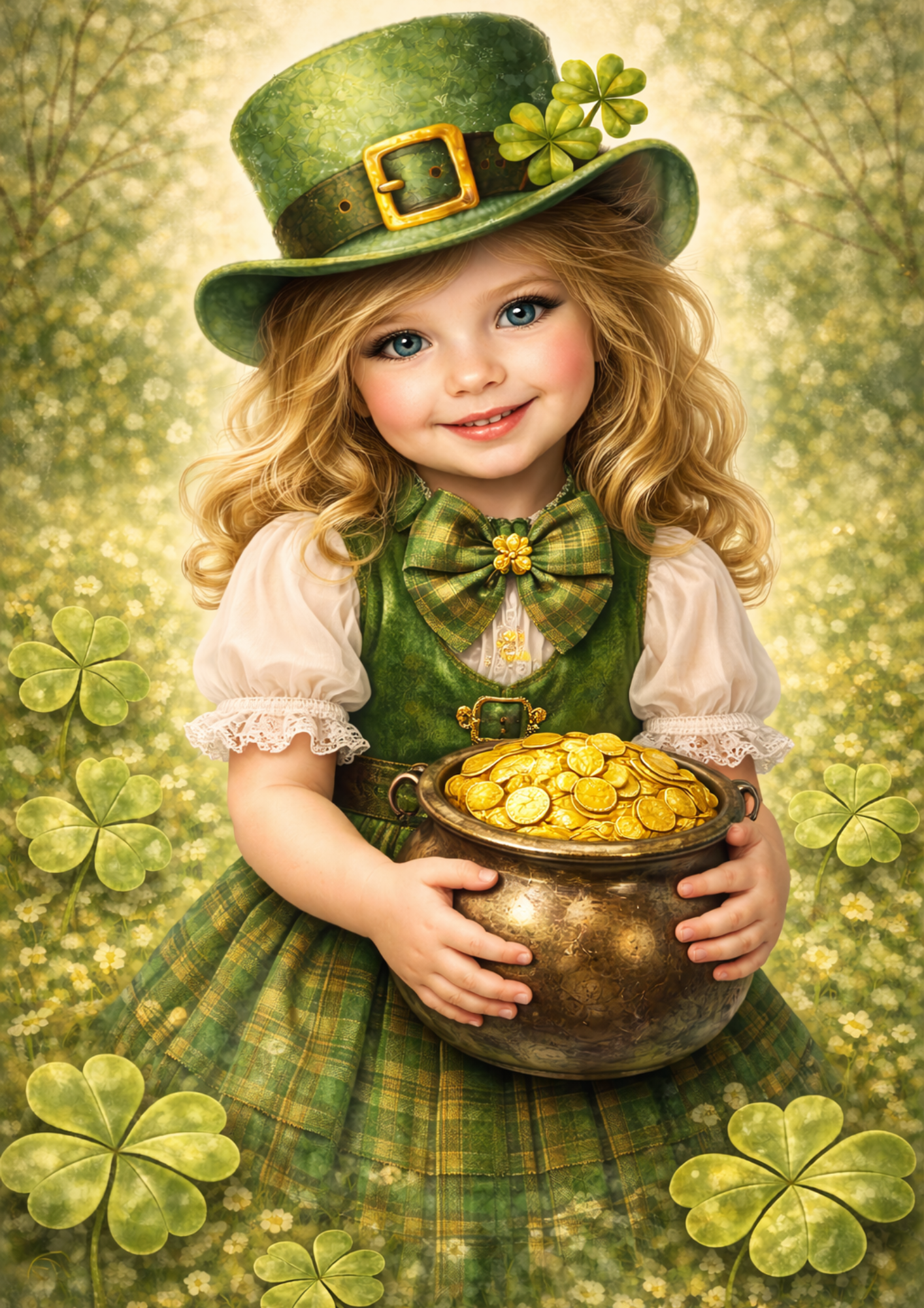 Rice Paper For Decoupage St. Patrick's Day Girl with a Pot of Money Full Cat. No. 8351