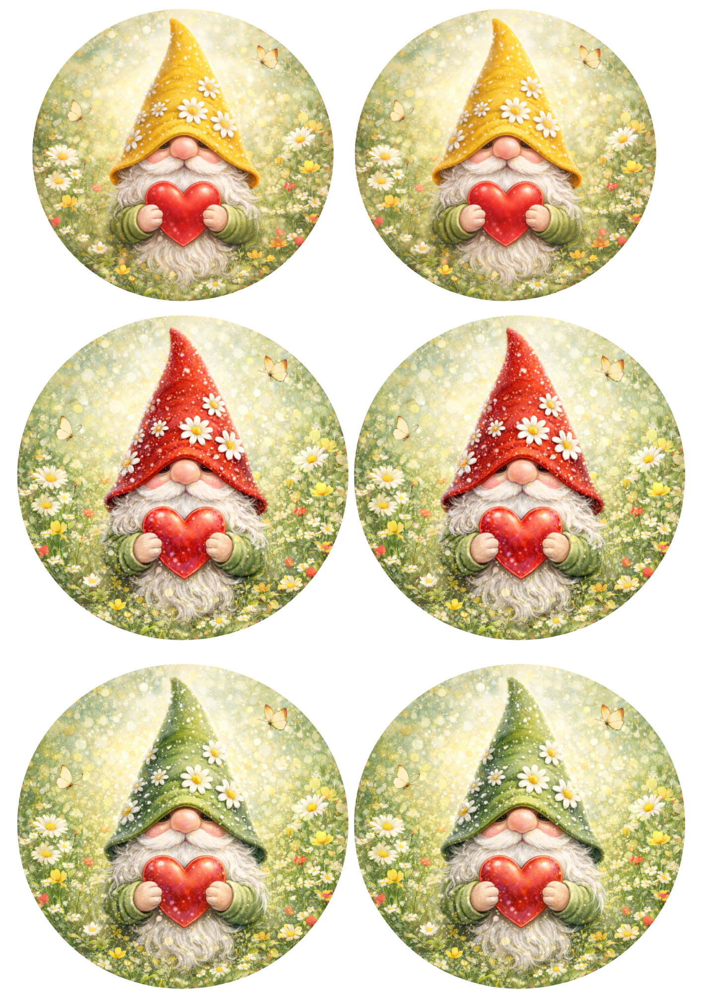Rice Paper For Decoupage Leprechaun Holding a Heart In Circles Collage Cat. No. 8399