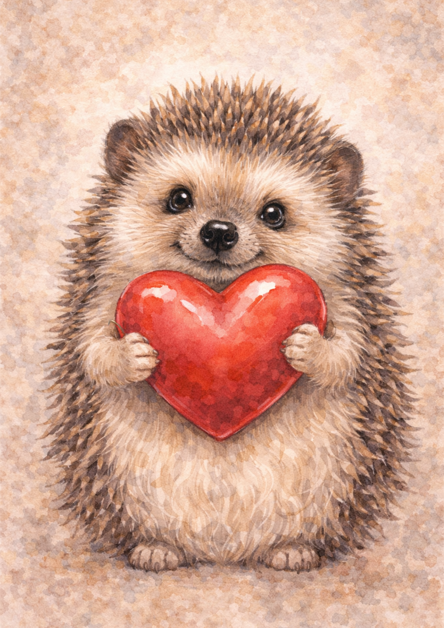 Rice Paper For Decoupage Hedgehog Holding a Heart Full Cat. No. 8424