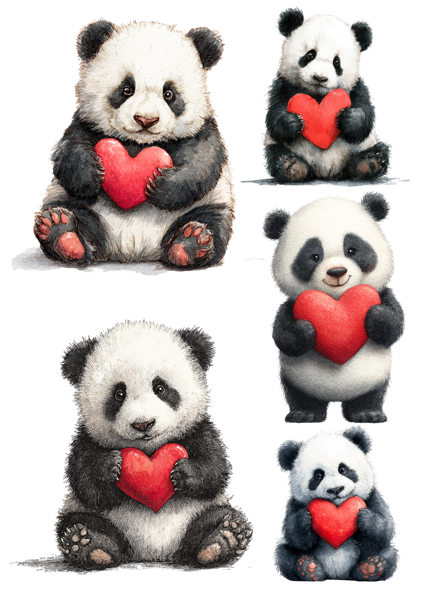 Rice Paper for Decoupage Panda Bear Holding a Heart Collage Cat. No. 8443