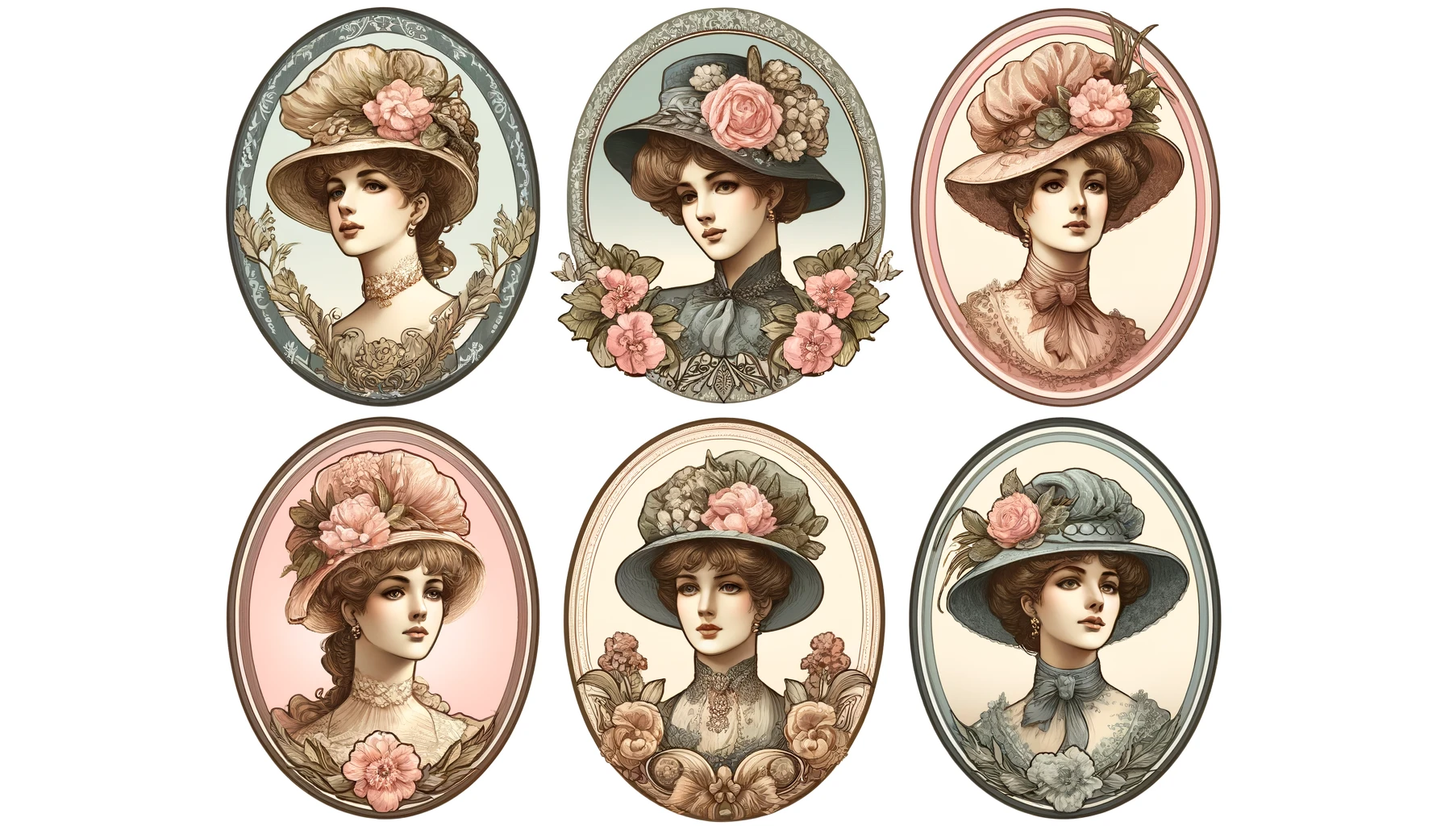 Rice paper for decoupage Lady in Hats, ovals, Cat. No. 101