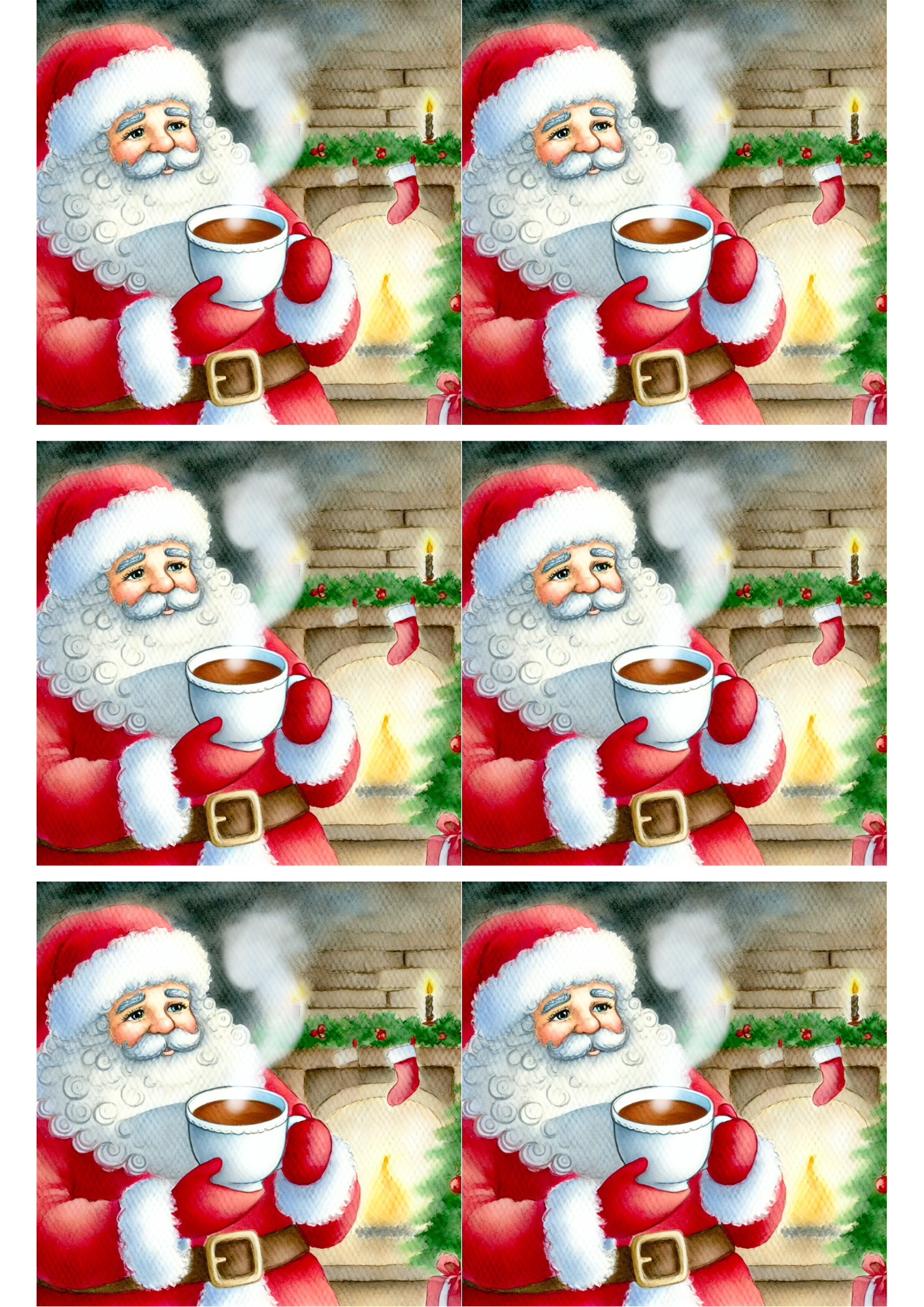 Collage de Papá Noel tomando café en papel de arroz para decoupage Cat. No. 2407
