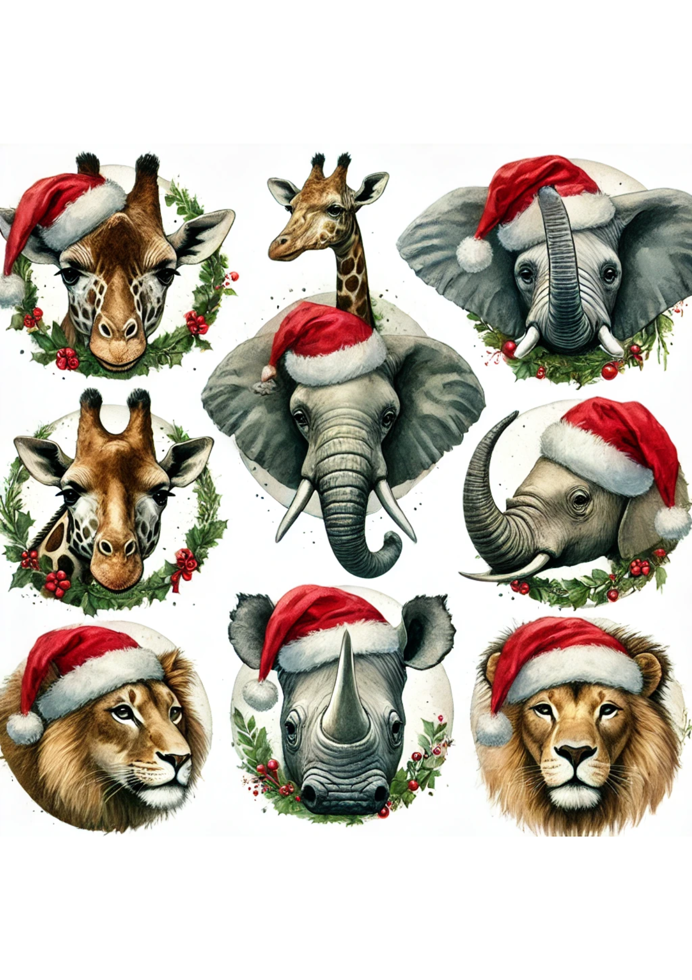 Papier de riz pour découpage Animaux avec chapeaux de Noël 2 Cat. complet N° 2944