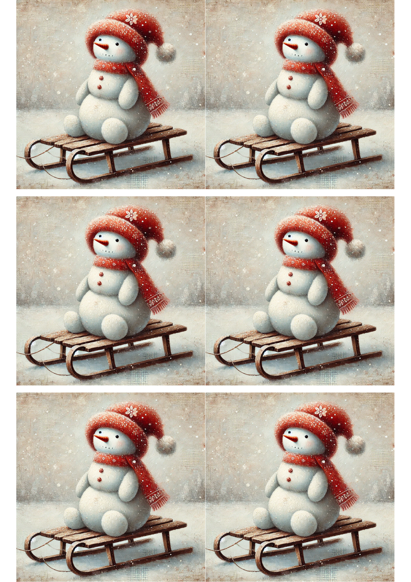 Rice Paper for Decoupage Snowman Sledding Collage Cat. No. 1748