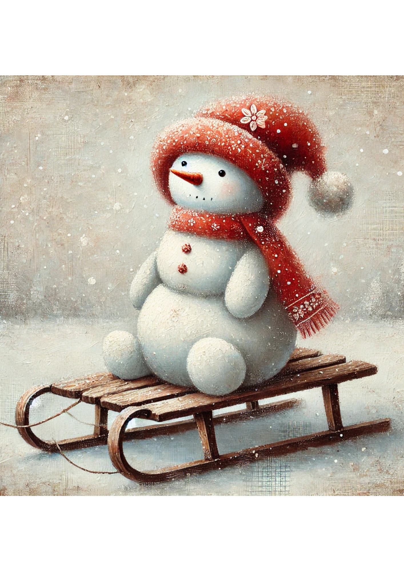 Rice Paper for Decoupage Snowman Sledding Full Cat. No. 1749