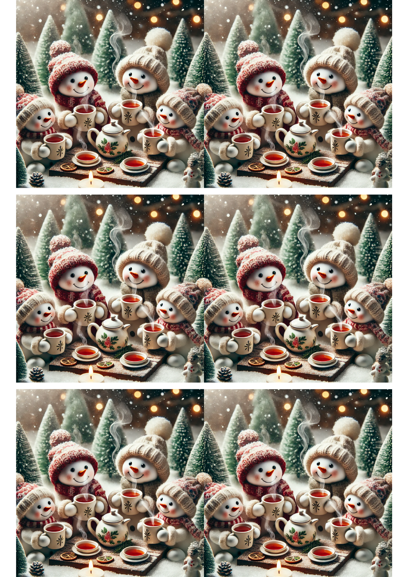 Reispapier für Decoupage-Collage „Schneemänner trinken heißen Tee“ Kat. Nr. 1752
