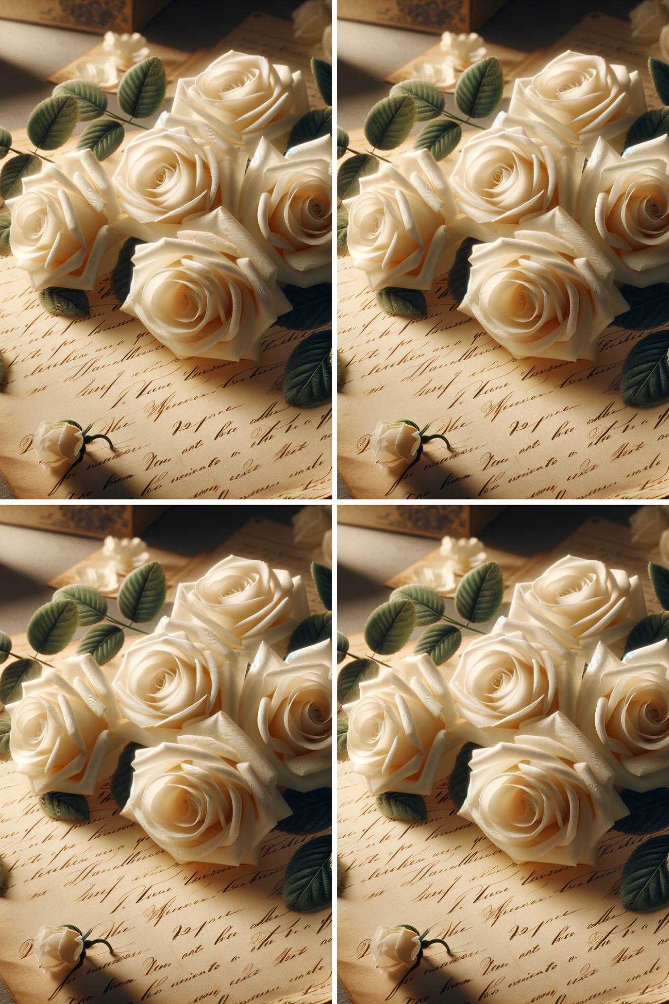 Rice Paper for Decoupage White Roses On Old Letters Collage Cat. No. 1252