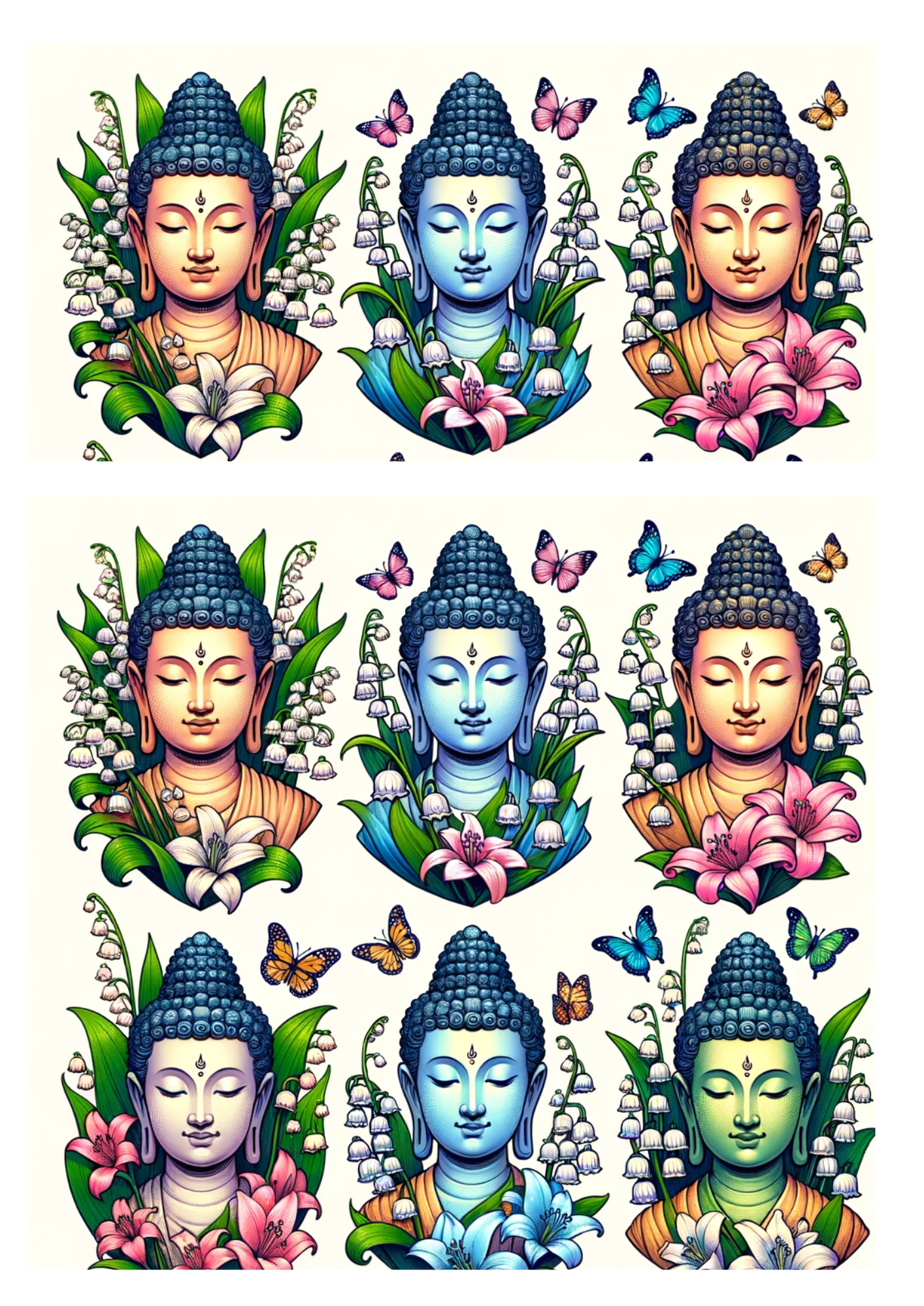 Rice Paper For Decoupage Buddha in Lilies Collage Cat No. 636