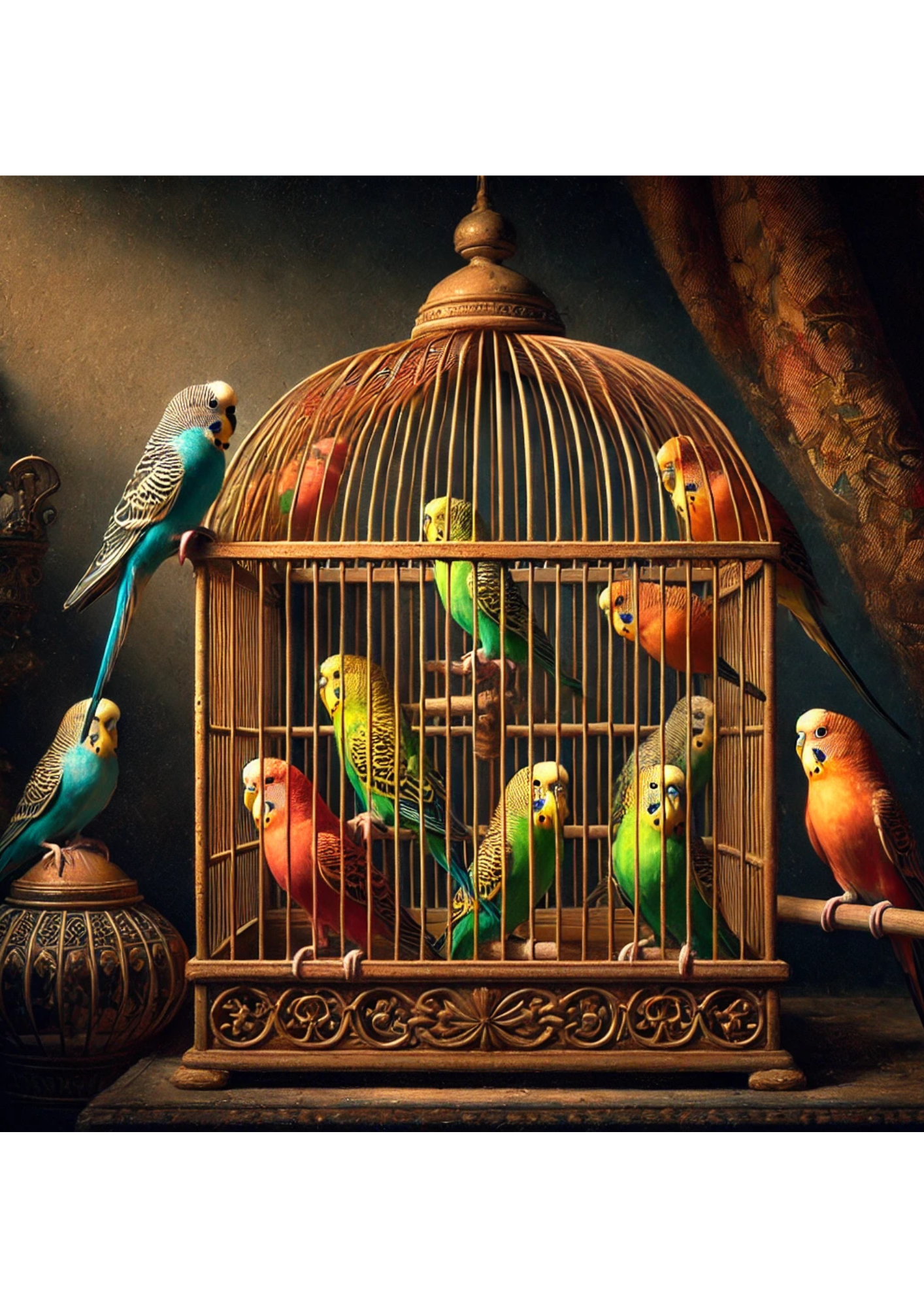 Rice Paper for Decoupage Budgerigars In A Cage Full Cat. No. 1855