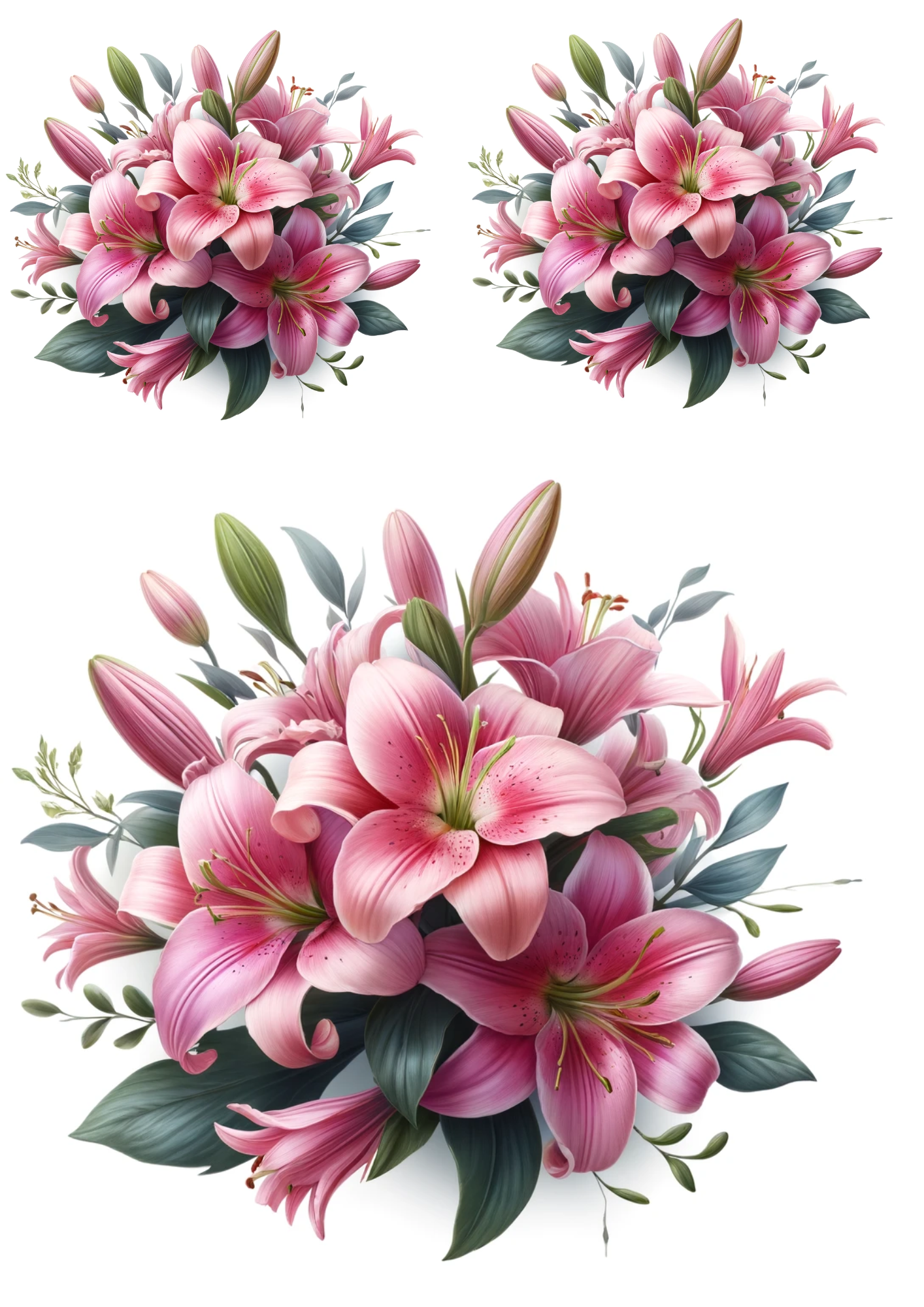 Rice Paper For Decoupage Bouquet of Pink Lilies Collage Cat No. 694