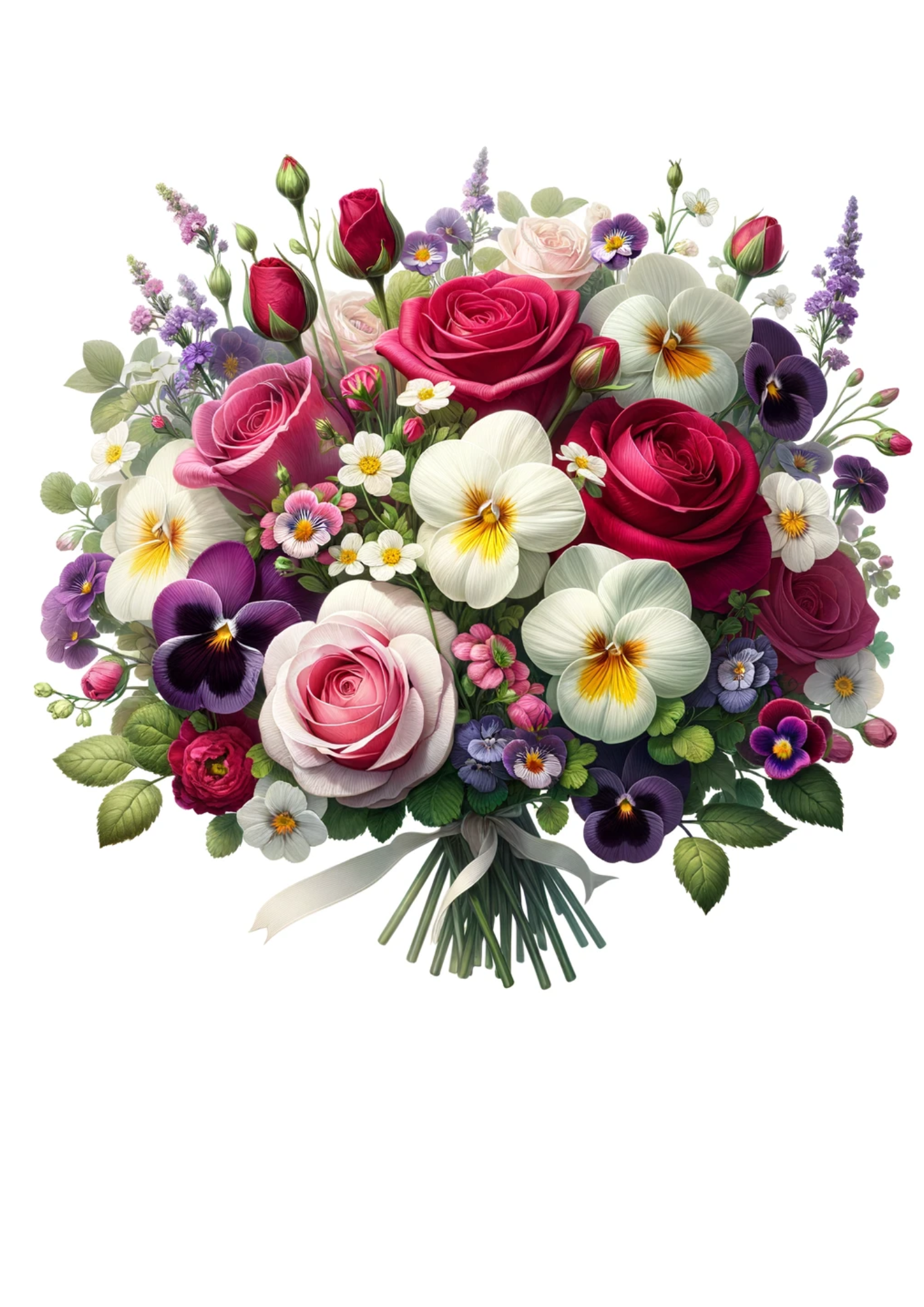 Papier de riz pour découpage Bouquet de roses, pensées, jonquilles Numéro de catalogue complet 713