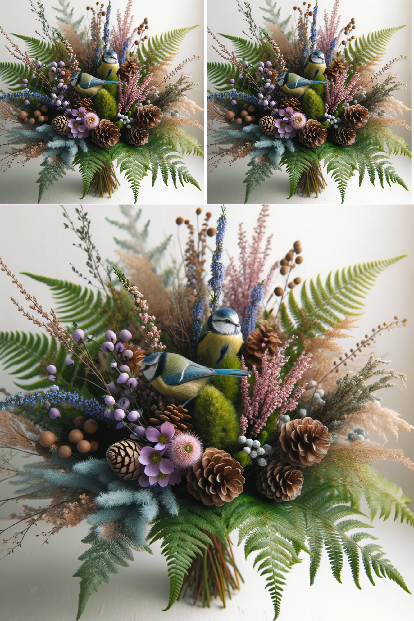 Papier de riz pour découpage Bouquet d'hiver Collage de mésanges bleues Cat. N° 452