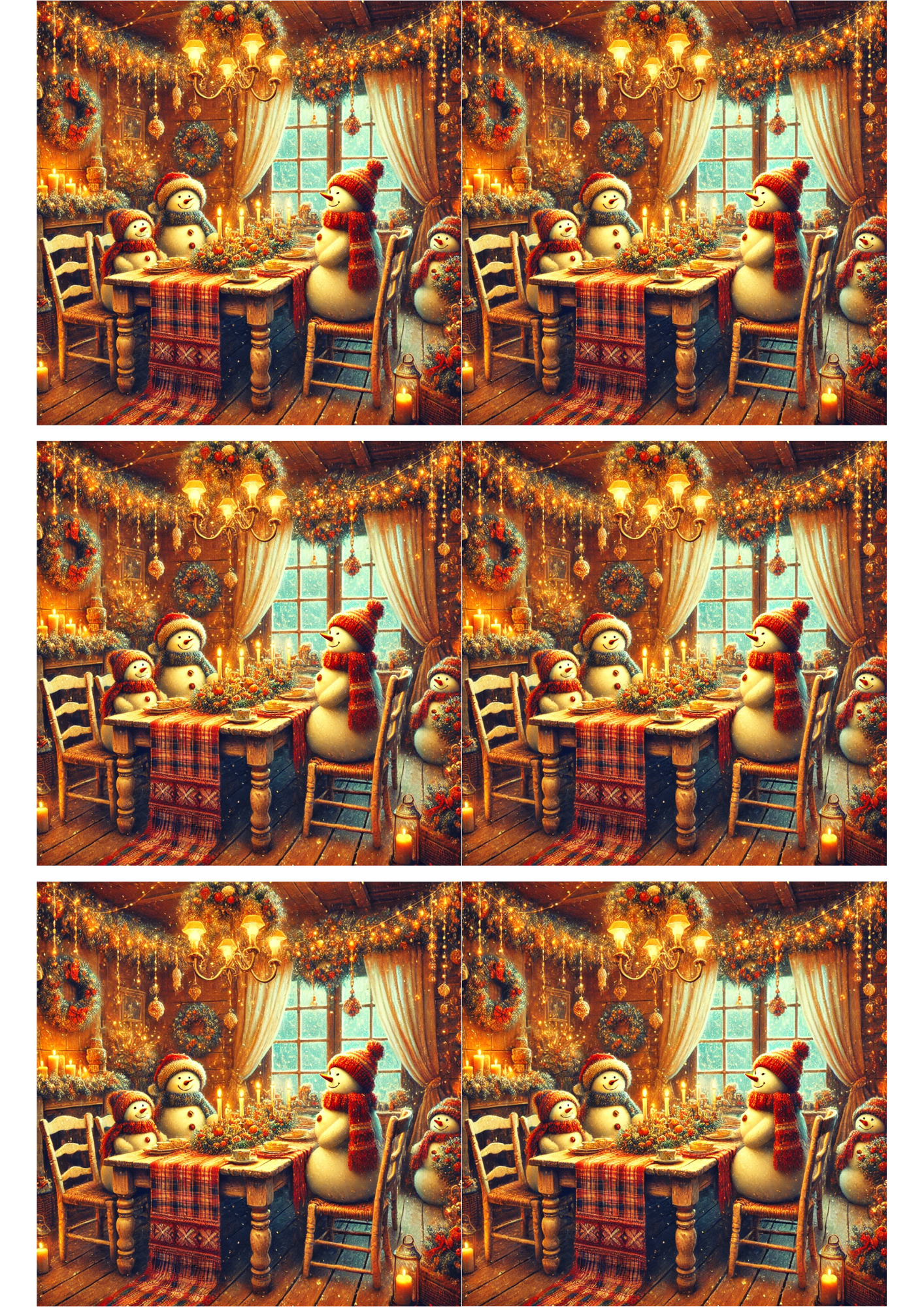Collage de muñecos de nieve comiendo la cena de Navidad con papel de arroz para decoupage Cat. No. 2745