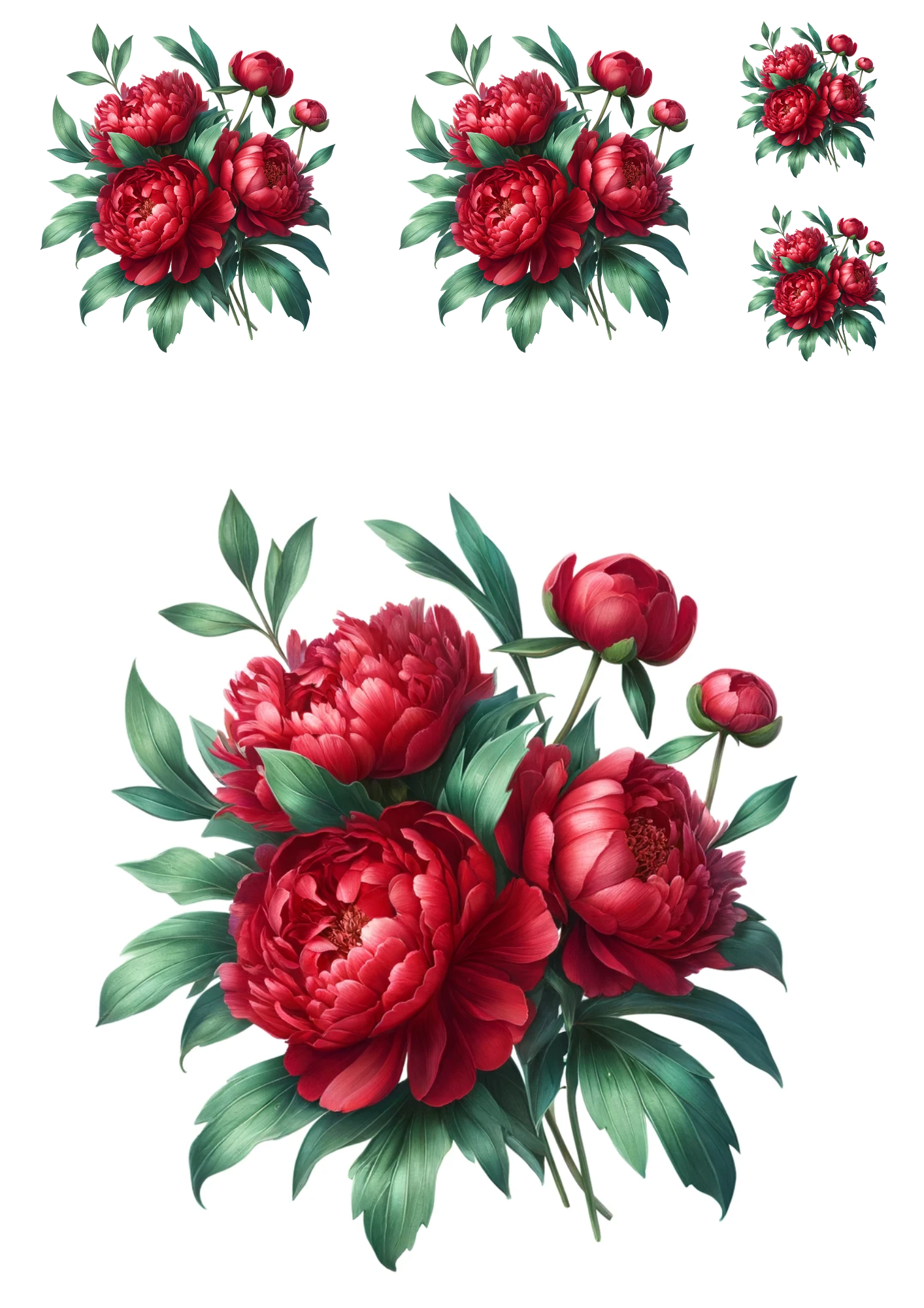 Rice Paper For Decoupage Red Peonies Collage Cat No. 1025