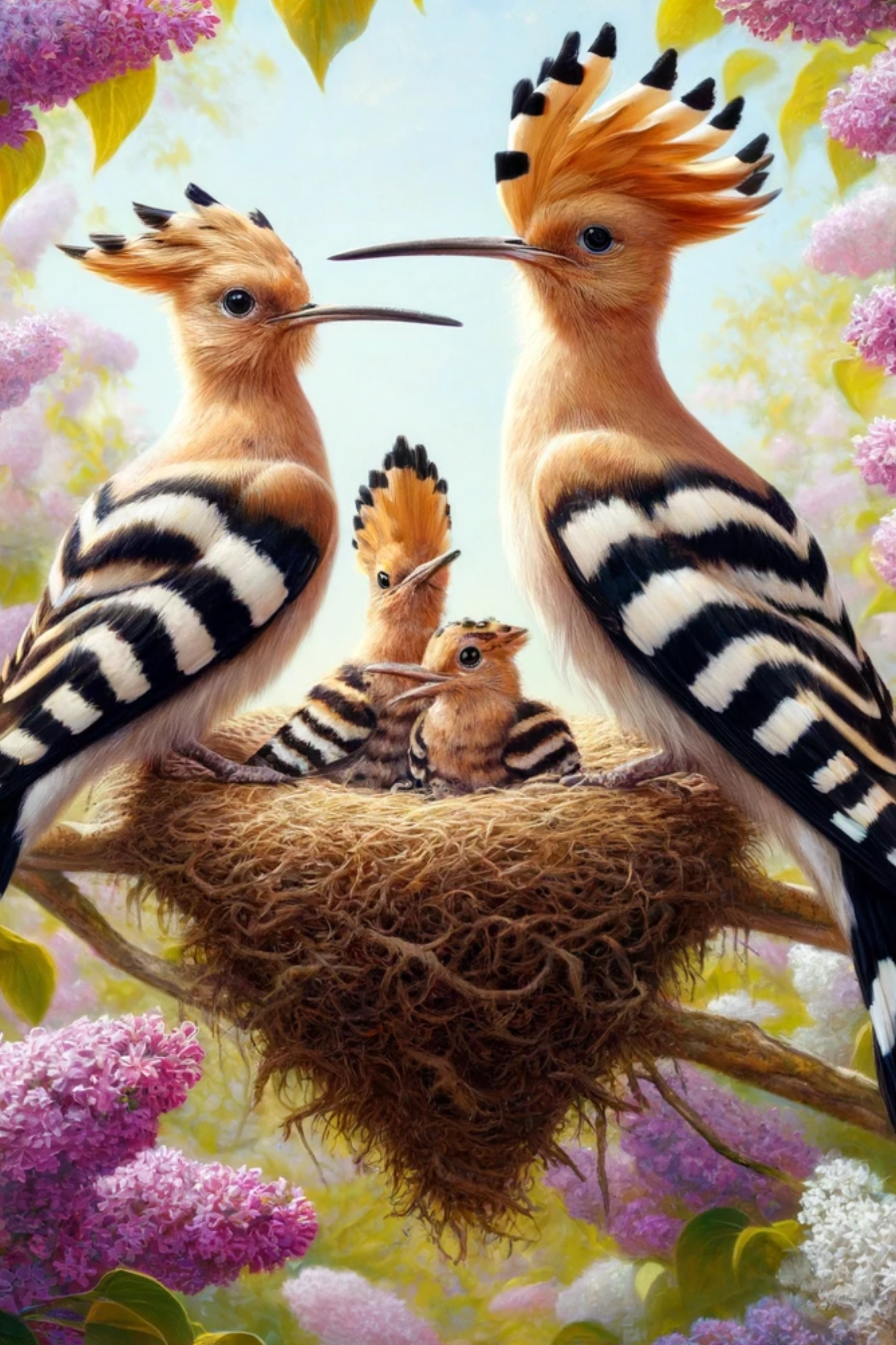 Reispapier für Decoupage Wiedehopfe in einem Nest auf einem Fliederzweig, vollständige Kat.-Nr. 464