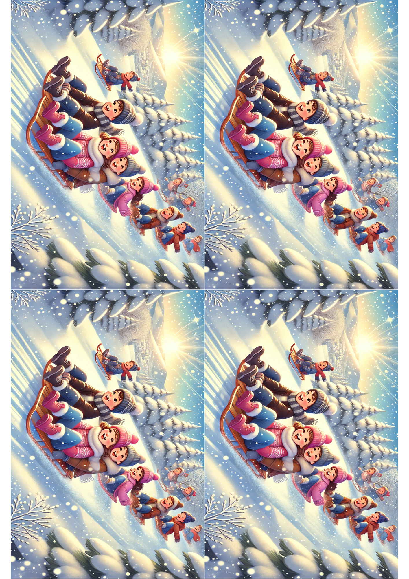 Rice Paper for Decoupage Children Riding Sleigh Collage Cat. No. 1506