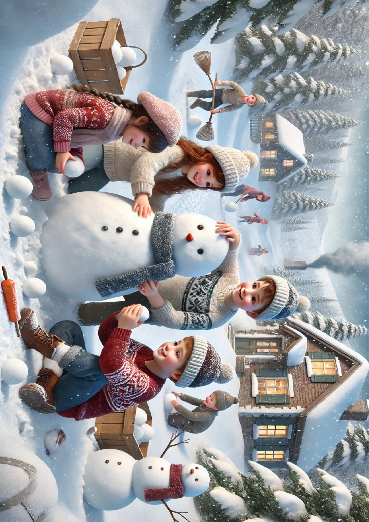 Rice Paper for Decoupage Children Make Snowman Realistic Full Cat. No. 1511