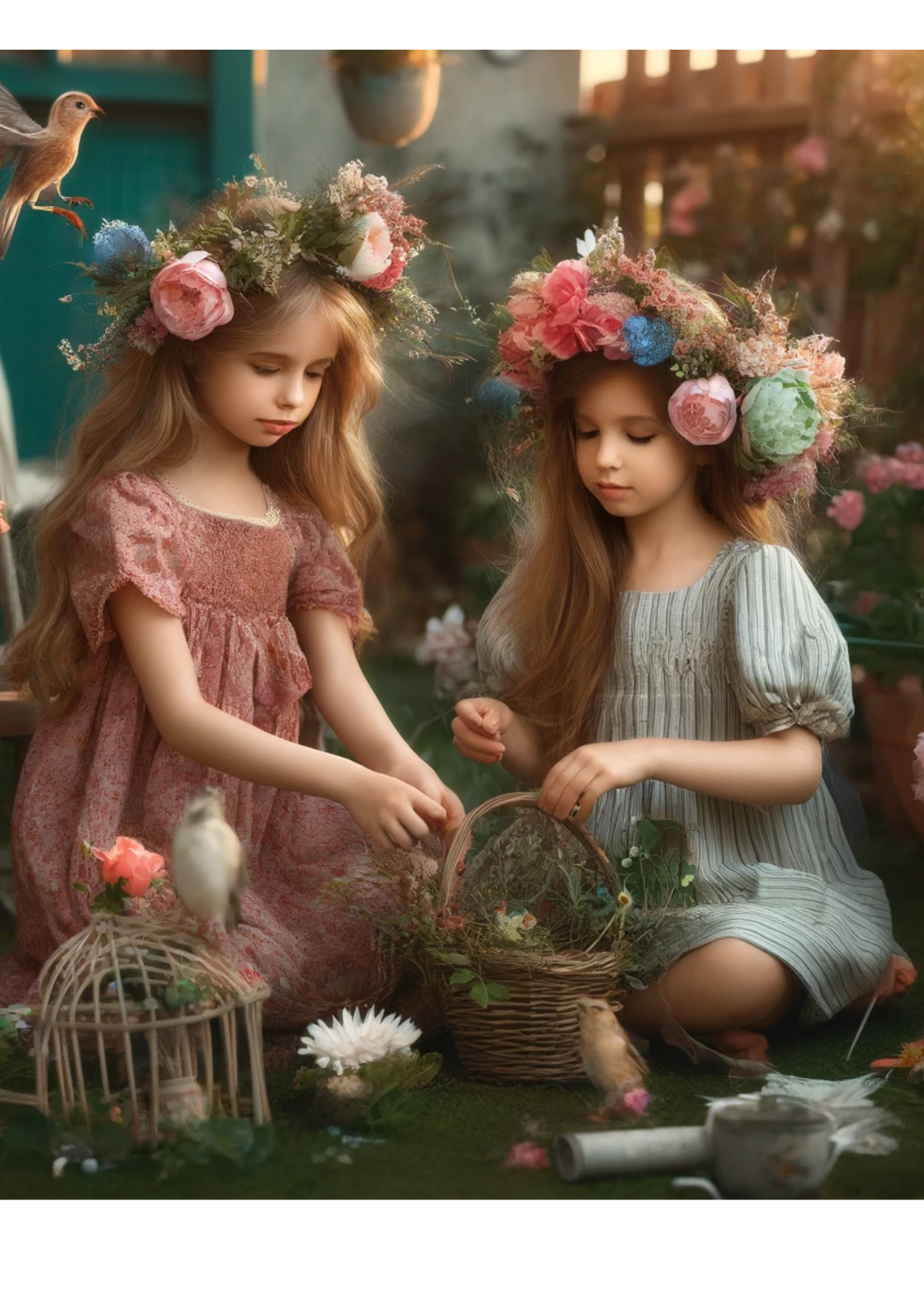 Rice Paper For Decoupage Girls in Wreaths, Birds Full Cat No. 766