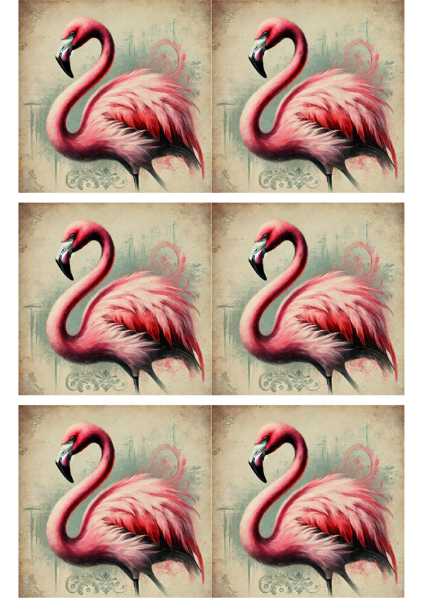 Rice Paper for Decoupage Flamingo Vintage Collage Cat. No. 1670