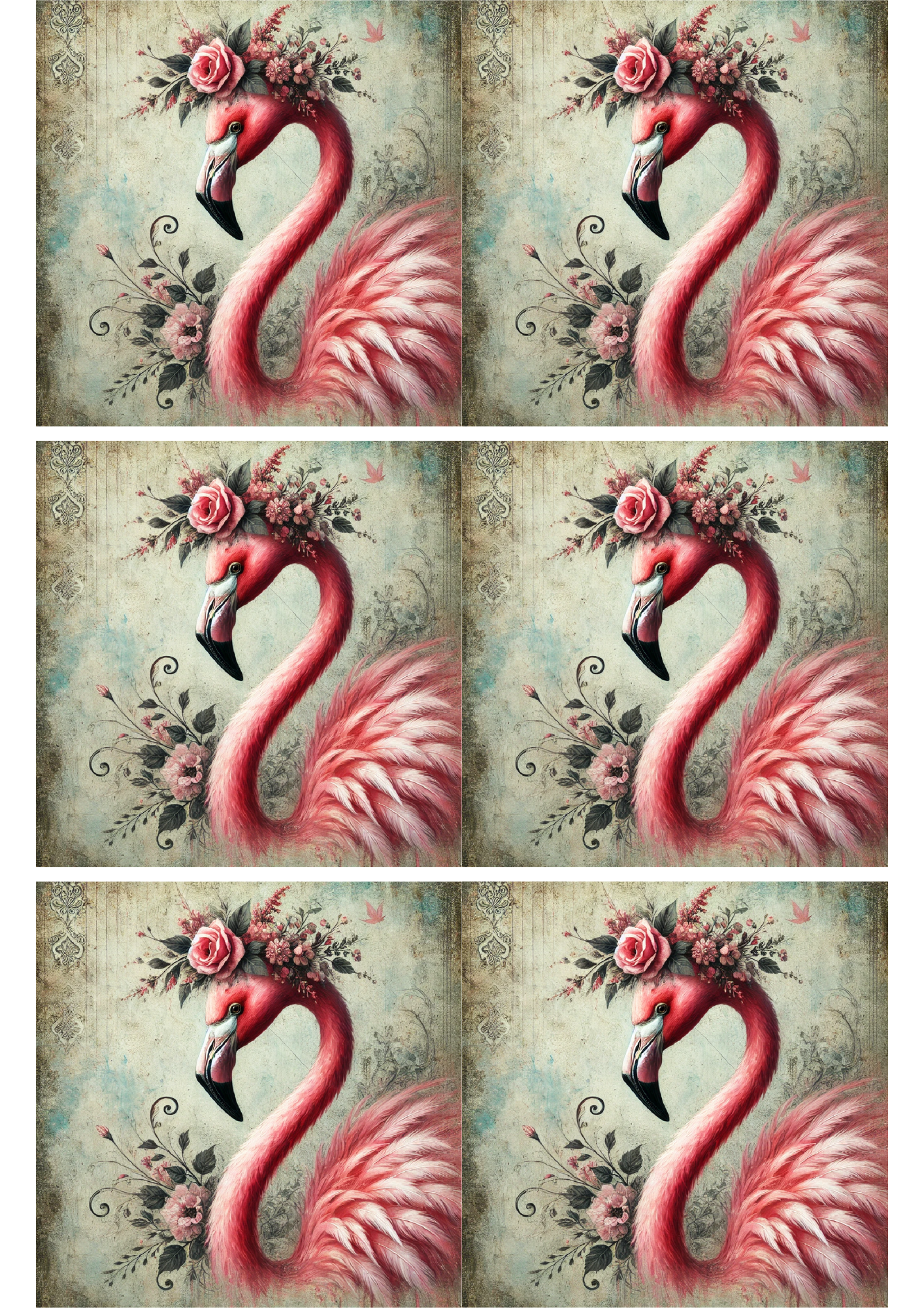 Rice Paper for Decoupage Flamingo in Wreath Collage Cat. No. 1672