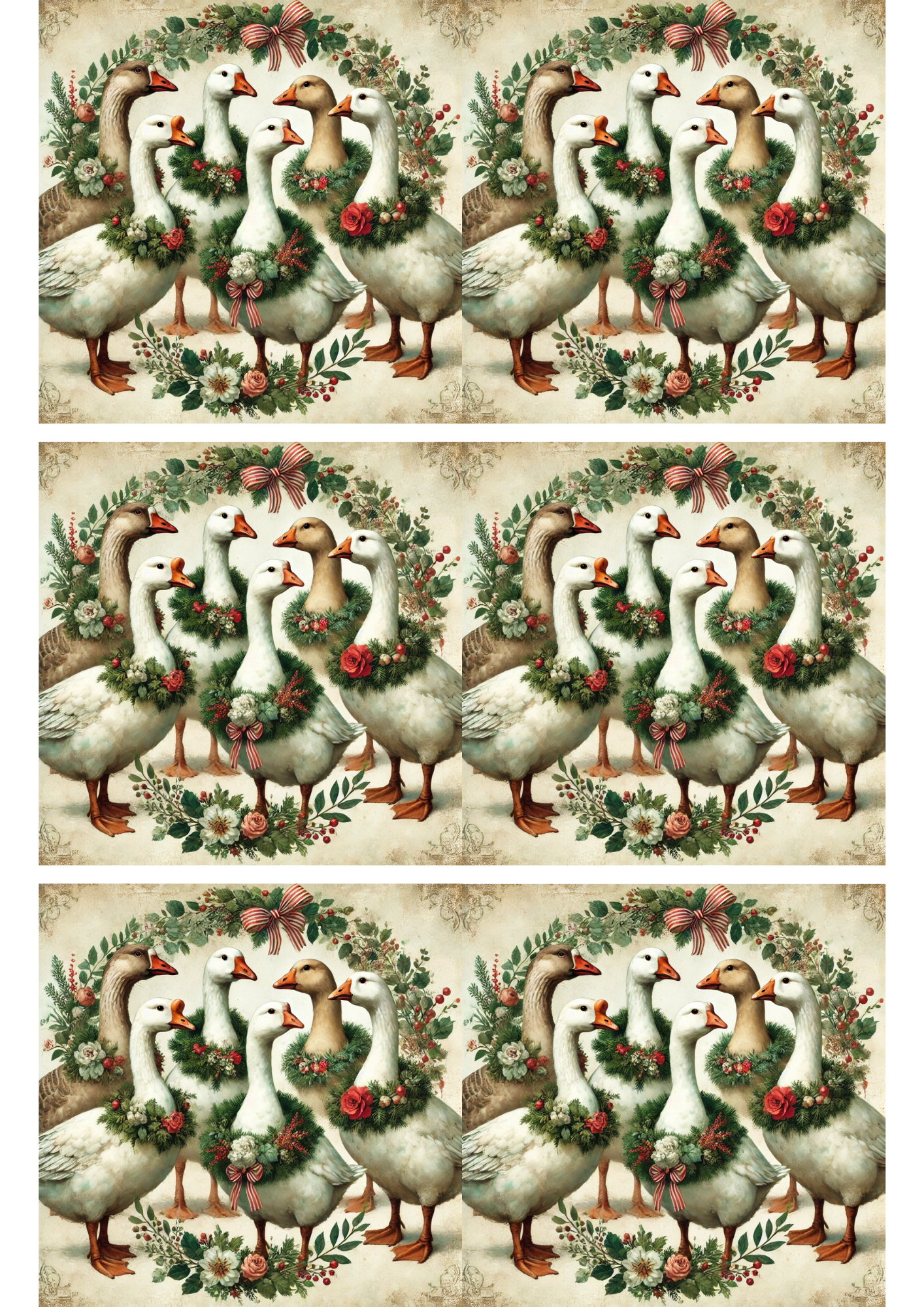 Rice Paper For Decoupage Christmas Geese Collage Cat. No. 2993