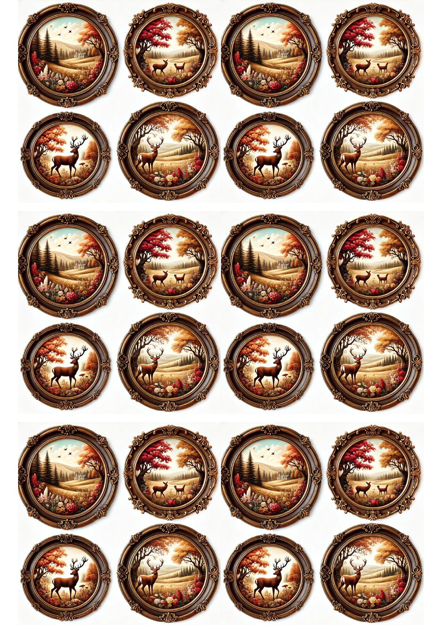 Papier de riz pour collage Cerf dans cadre rond Cat. N° 3013