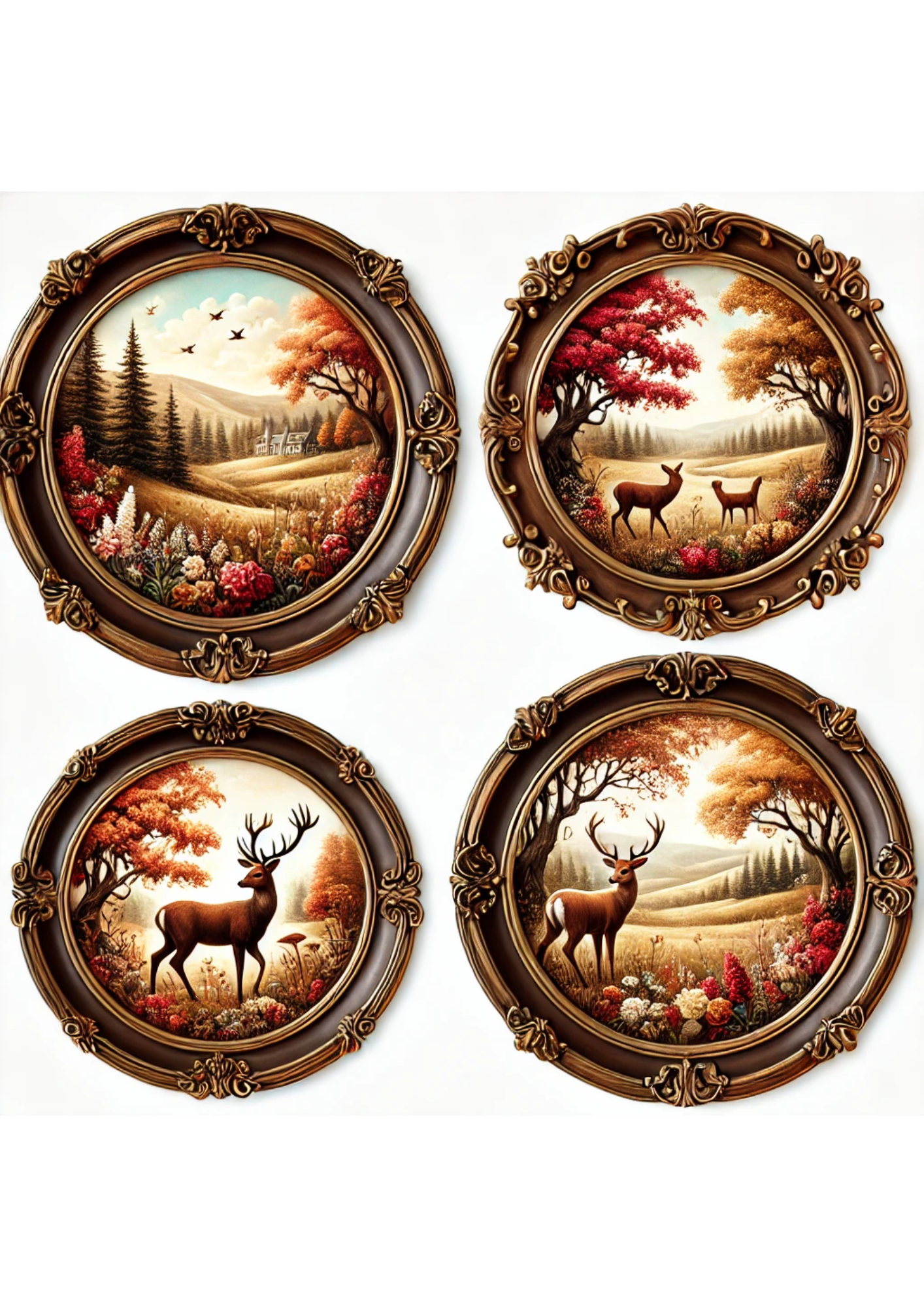 Rice Paper For Decoupage Deer In Round Frames Full Cat. No. 3014