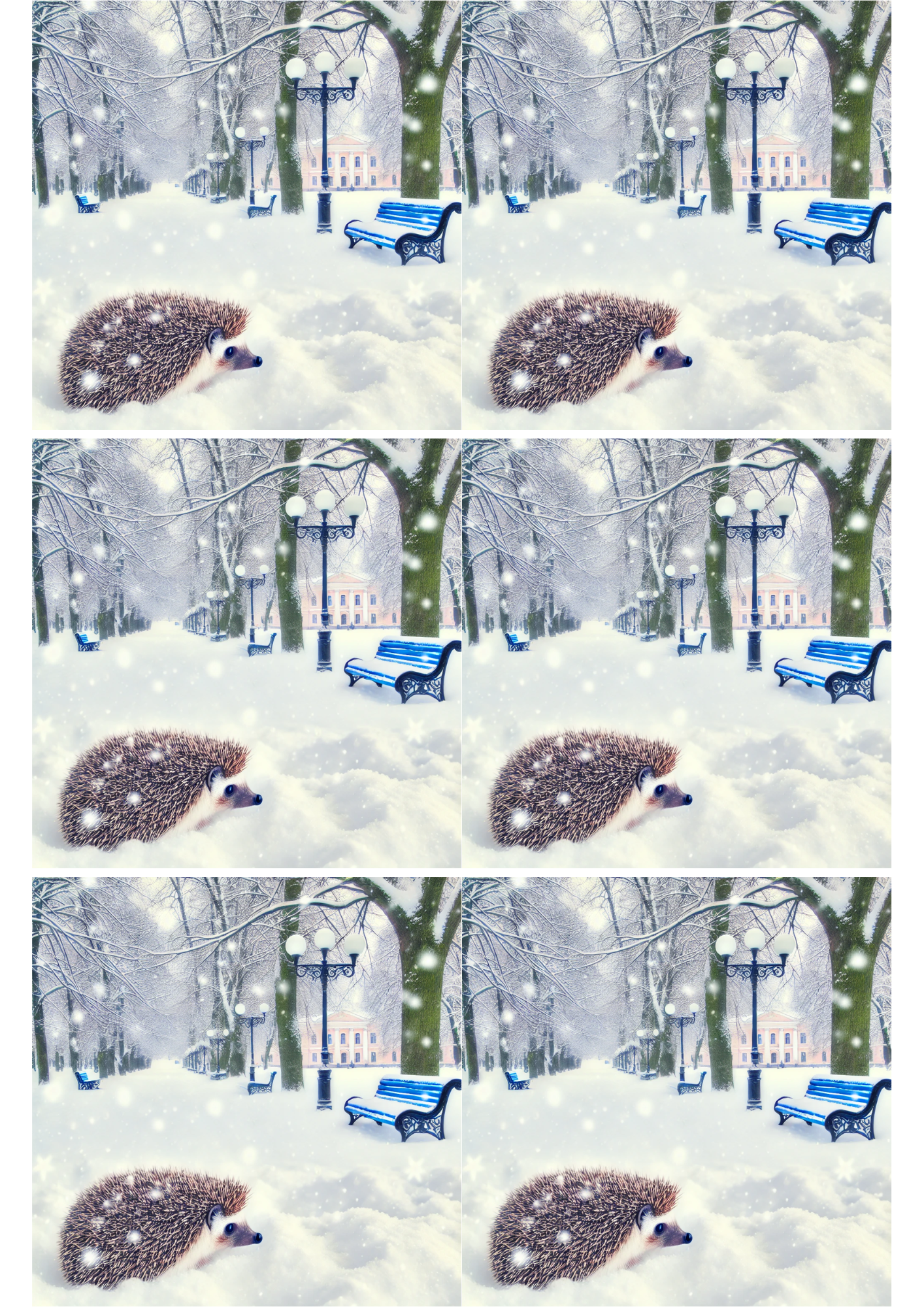 Rice Paper for Decoupage Hedgehog In The Park In Winter 2 Collage Cat. No. 1974
