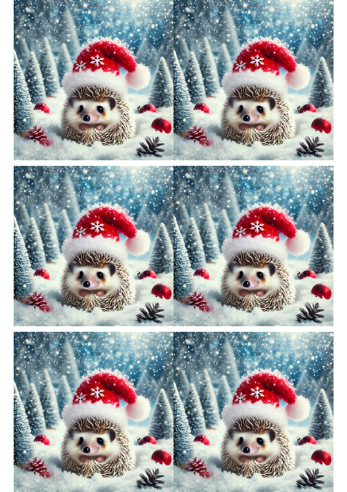 Rice Paper for Decoupage Hedgehog in Christmas Hat Collage Cat. No. 1984