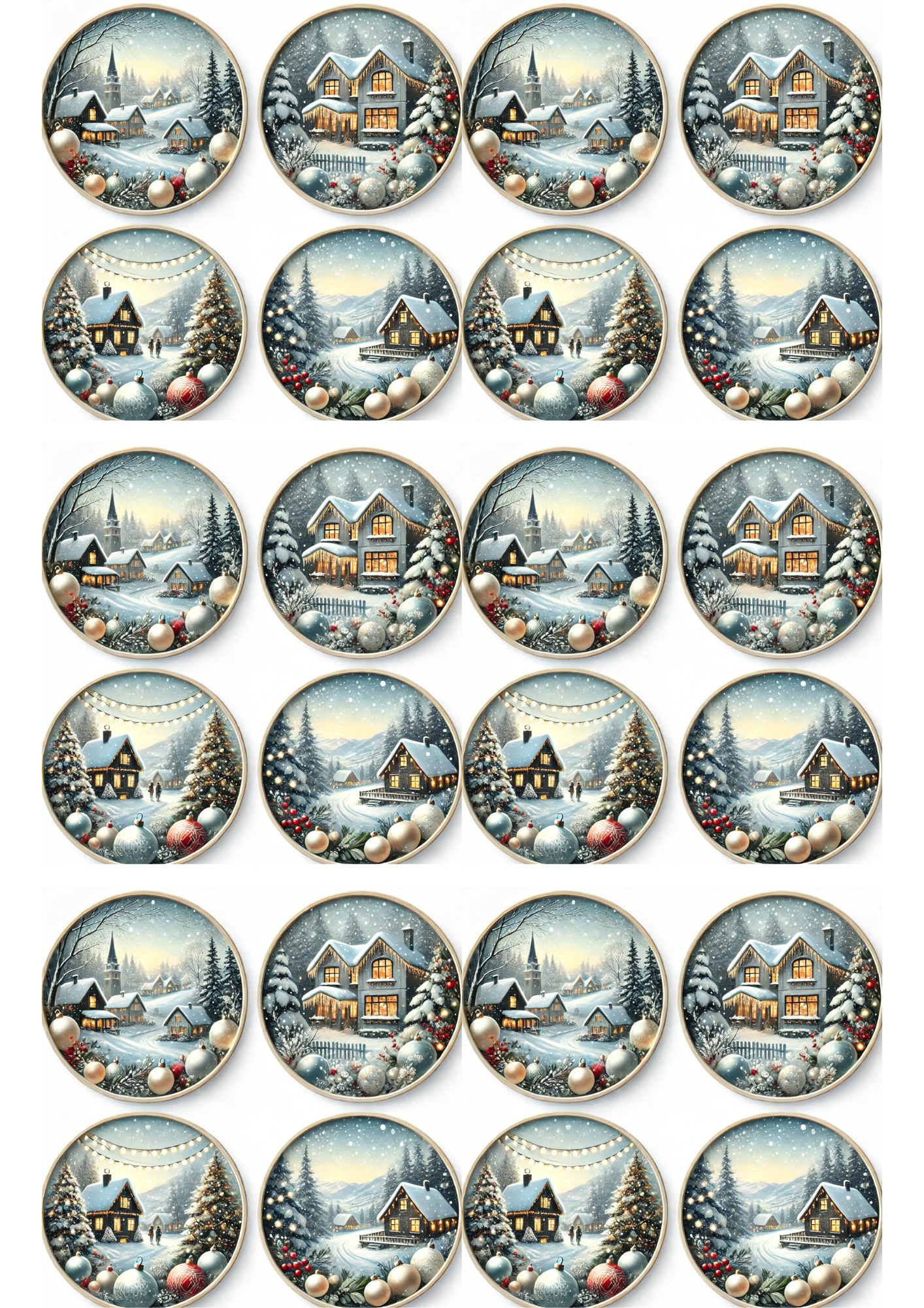 Rice Paper For Decoupage Winter Landscapes In Circles Collage Cat. No. 3027