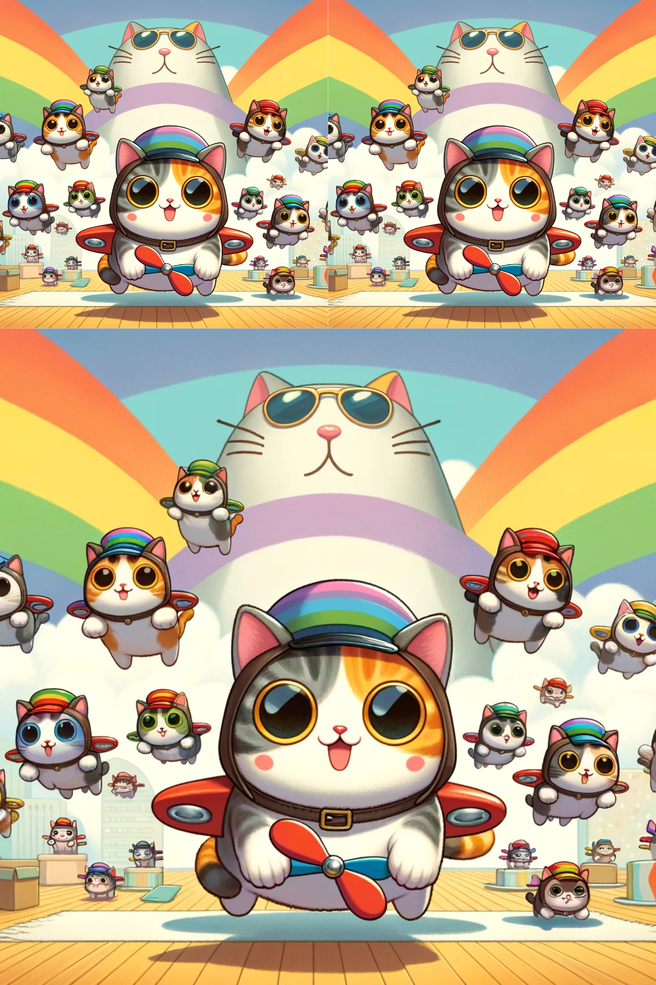 Papier de riz pour découpage Chat avec arc-en-ciel Manga Cat n° 54