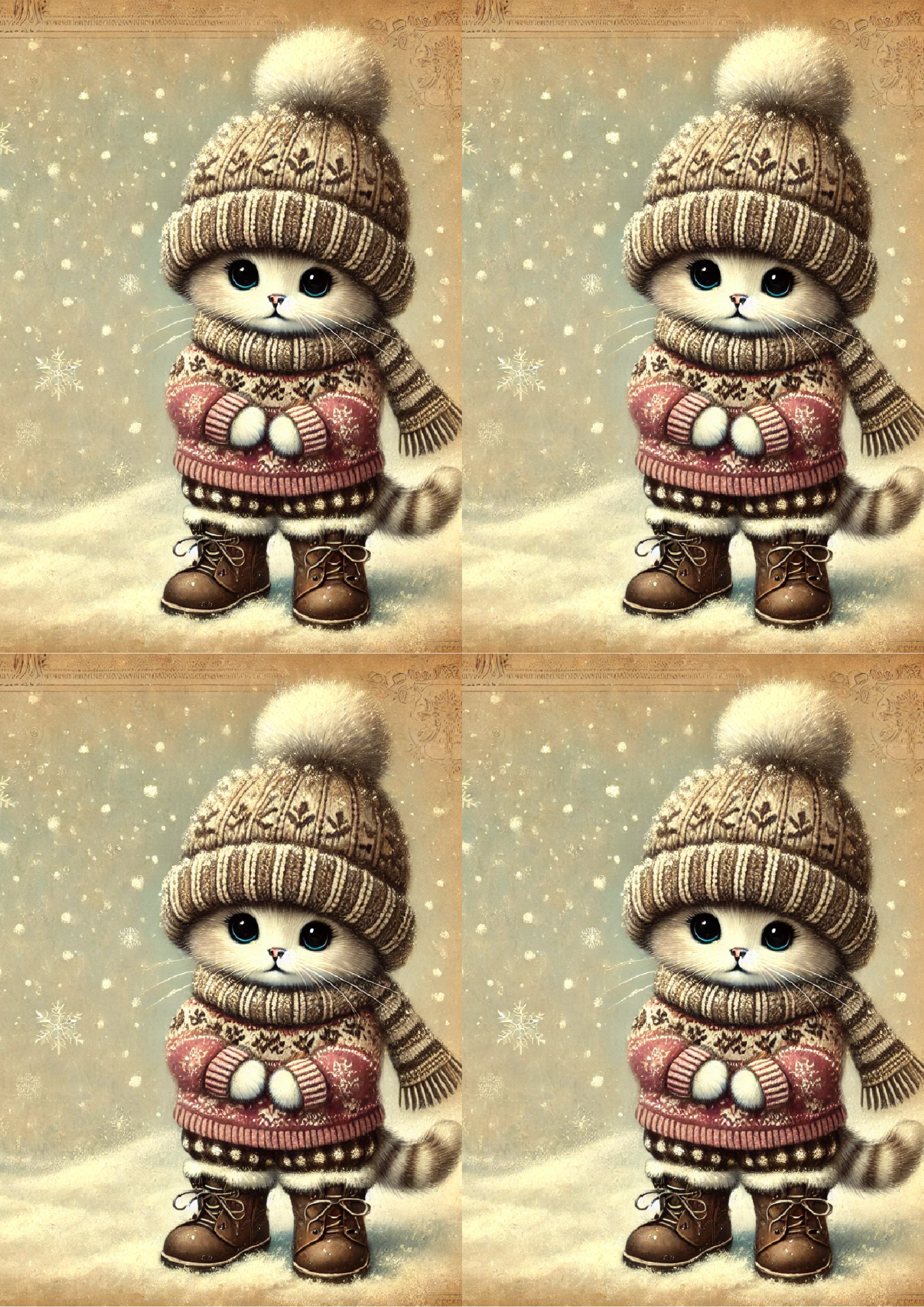Rice Paper for Decoupage Kitten in Winter Vintage Collage Cat. No. 1678