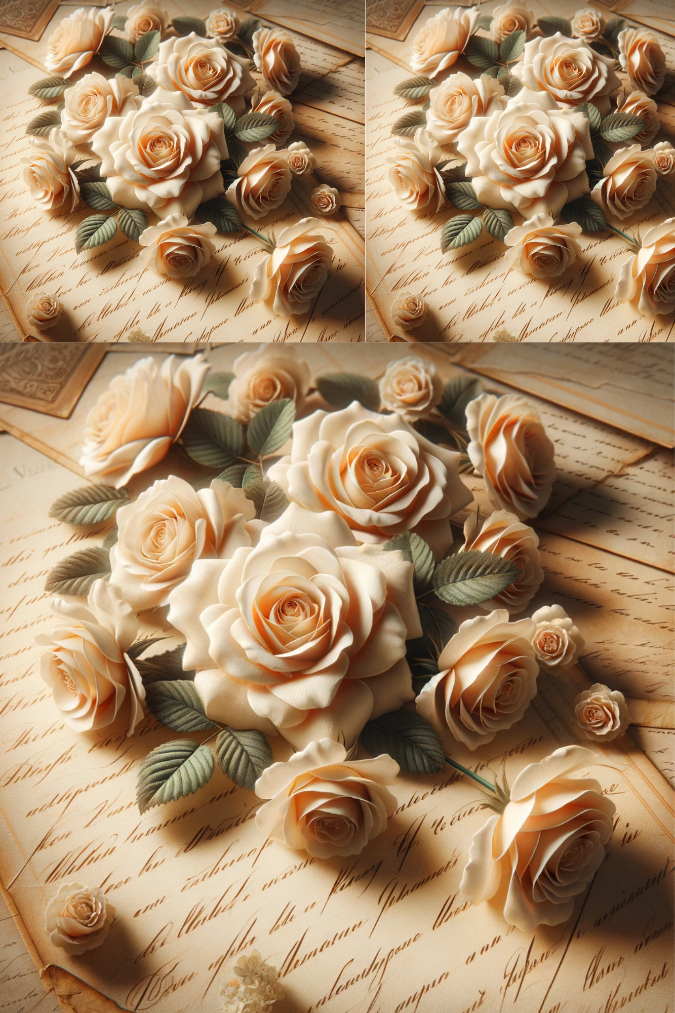 Rice Paper For Decoupage Creams Roses On Old Vintage Letters Cat No. 169