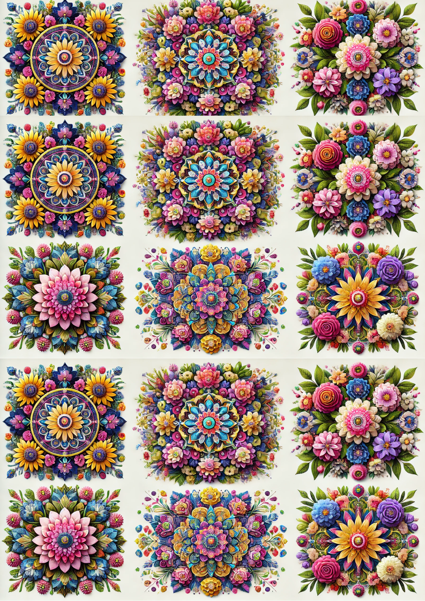 Papier de riz pour collage de mandalas de fleurs en découpage, réf. 3043