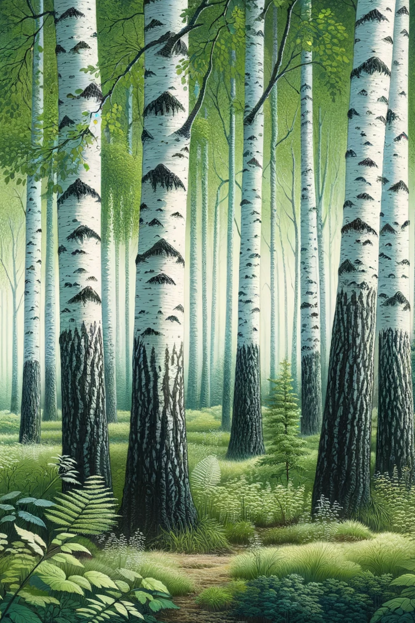 Papier de riz pour découpage, forêt de bouleaux, pleine page, n° de catalogue 184