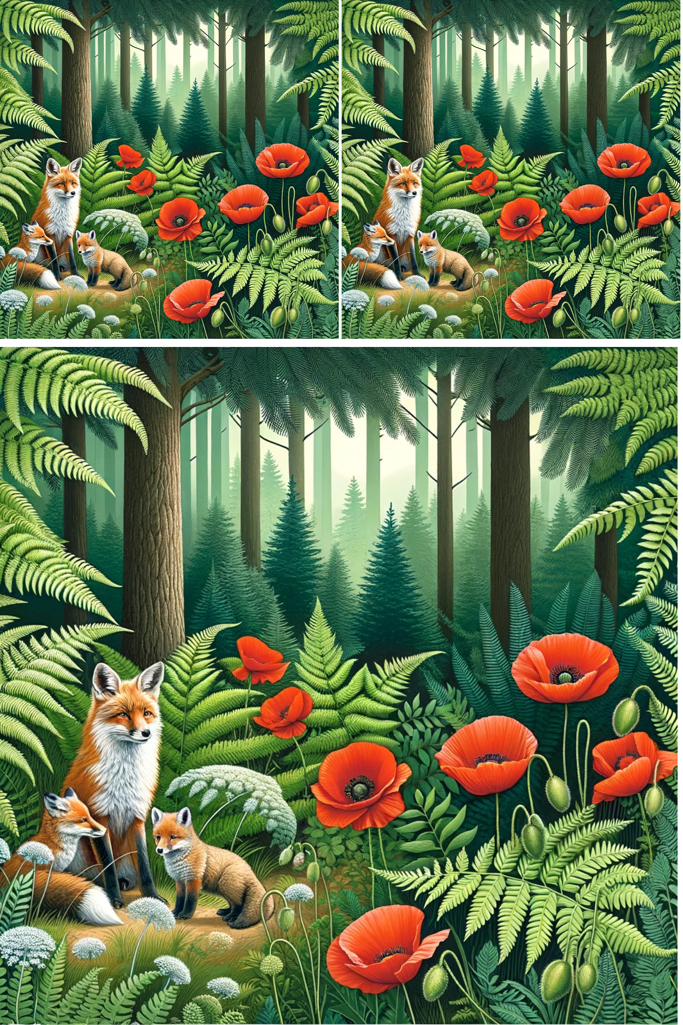 Rice Paper for Decoupage Fox and Poppies Collage Cat. No. 621