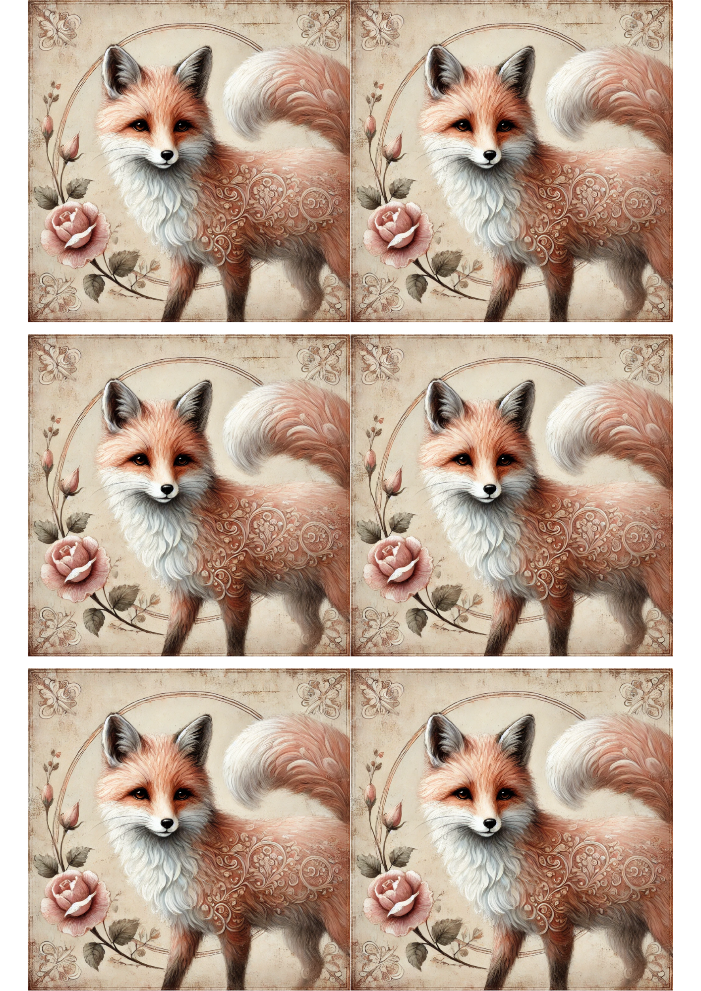 Rice Paper For Decoupage Fox Shabby Chic Collage, Cat. No. 2092