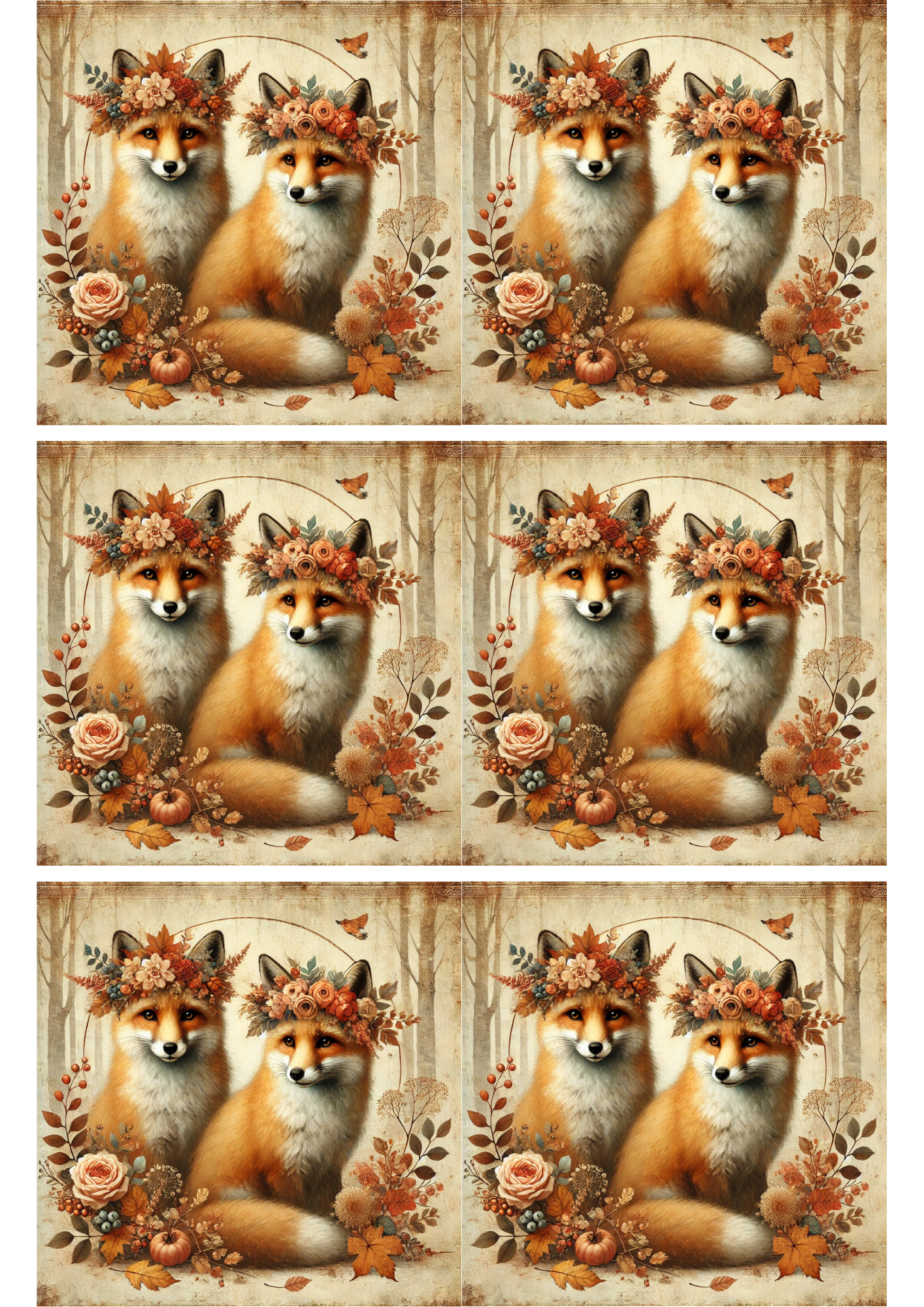 Papier de riz pour collage de renards en automne Cat. N° 2595