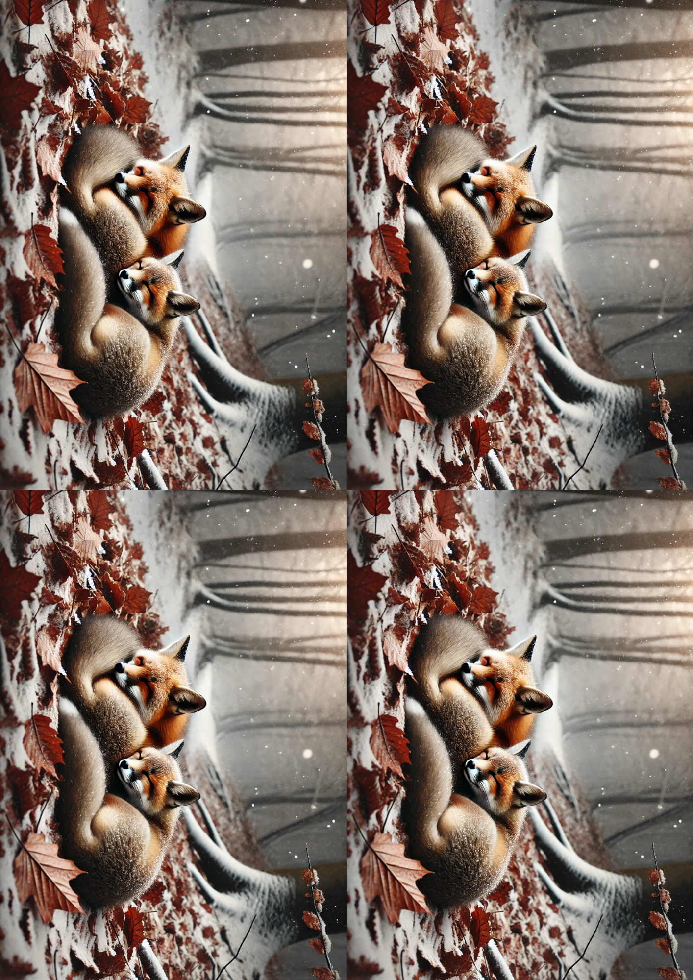 Rice Paper For Decoupage Foxes In Leaves Collage, Cat. No. 2100