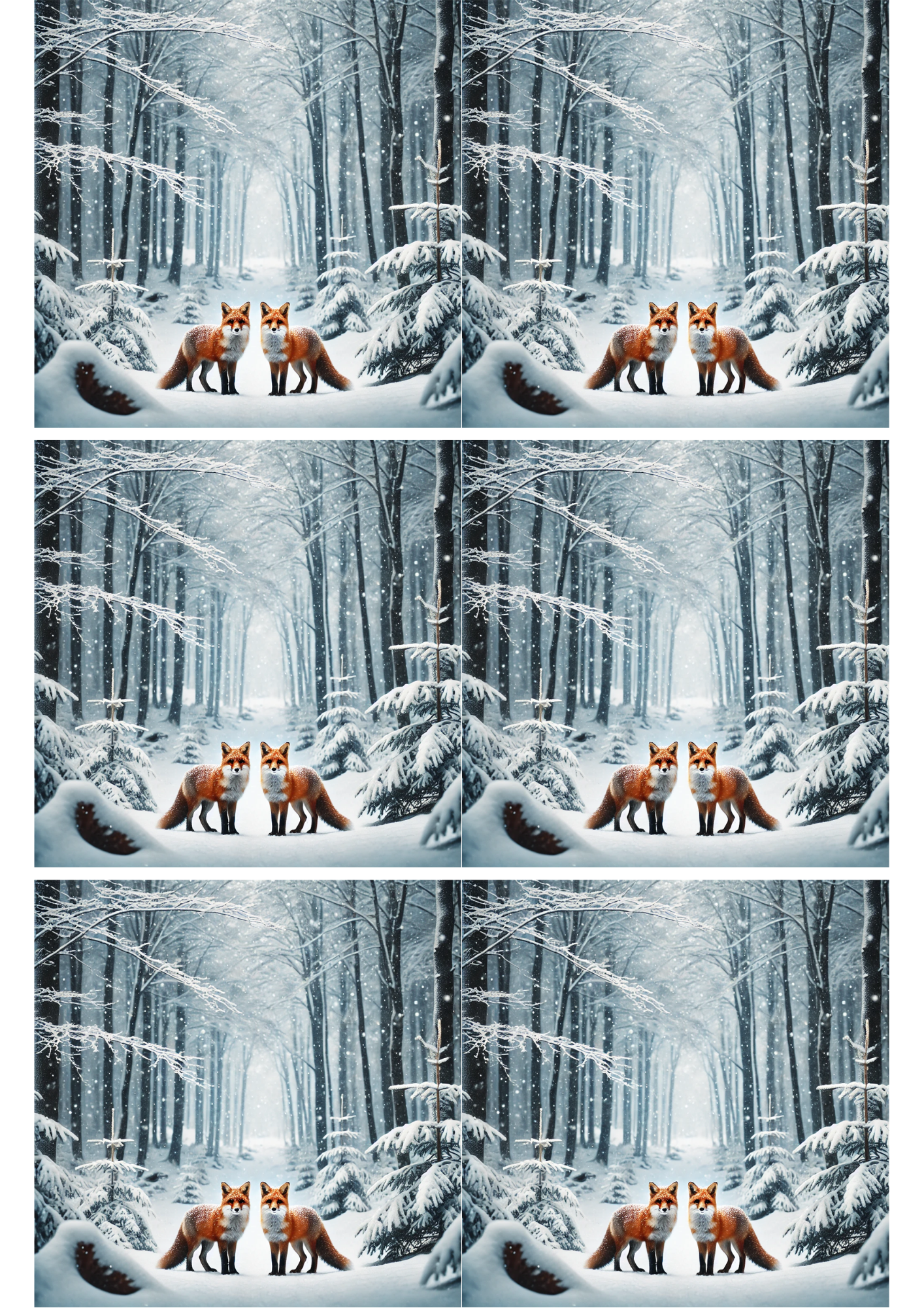 Rice Paper For Decoupage Foxes In Winter Forest Collage, Cat. No. 2102