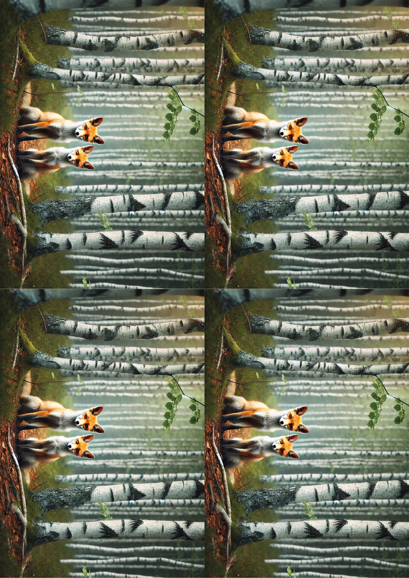 Rice Paper For Decoupage Foxes In The Birch Forest Collage, Cat. No. 2094