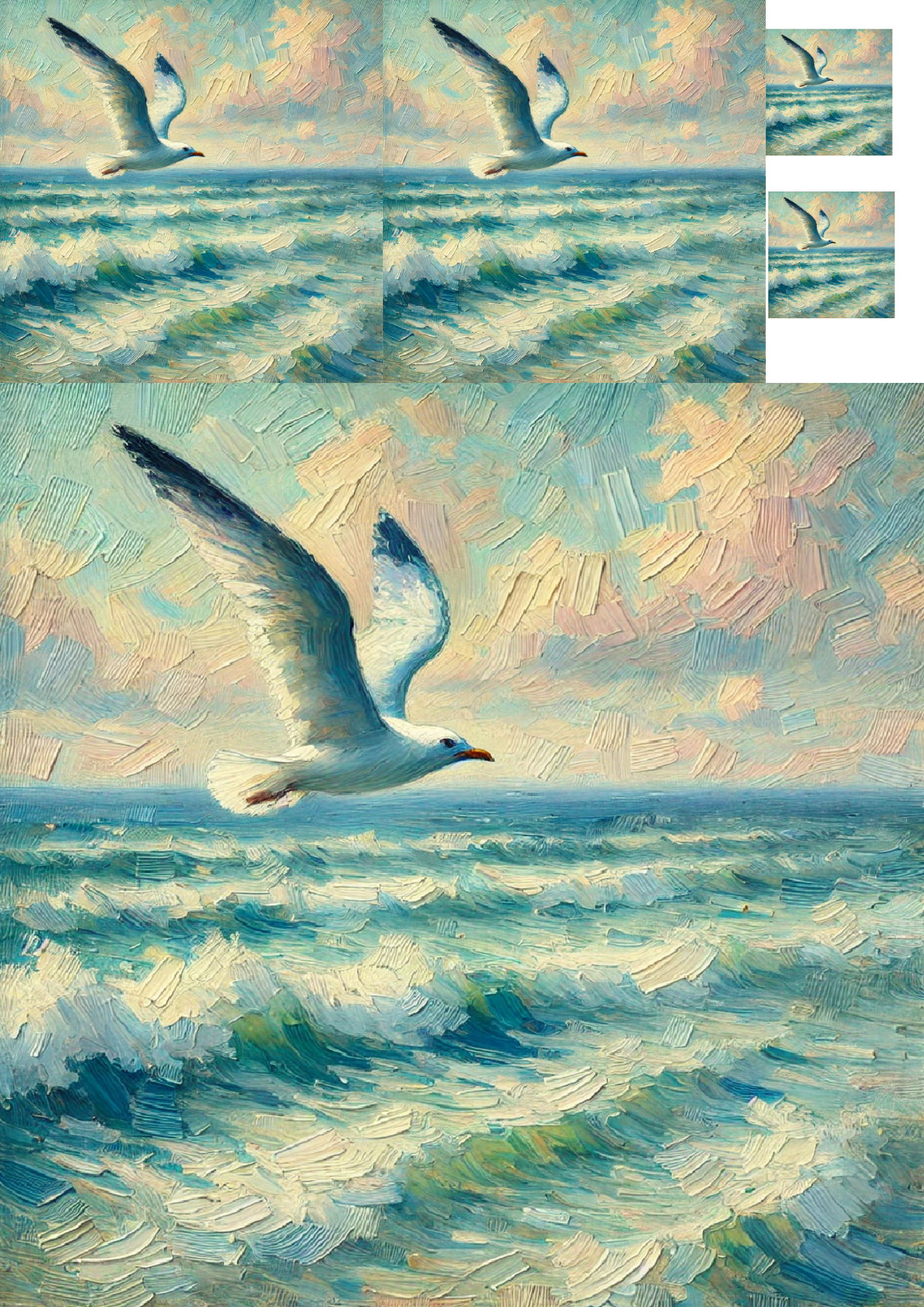 Papel de Arroz para Decoupage Gaviotas en el Mar Collage Impresionista Cat. No. 1339