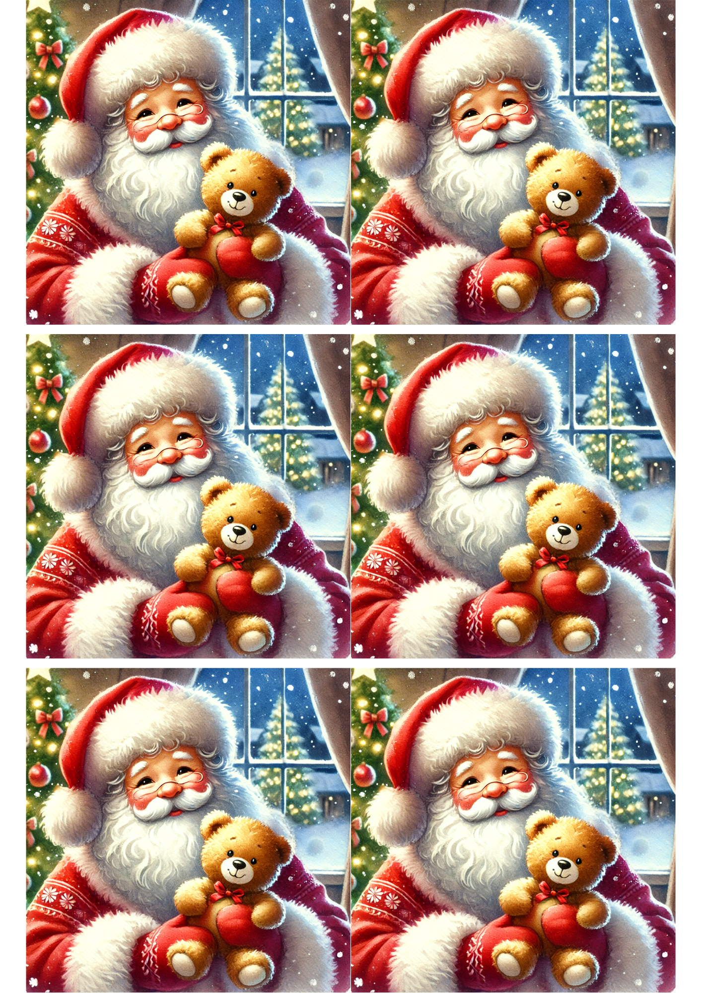 Rice Paper For Decoupage Santa Claus With Teddy Bear Collage, Cat. No. 2136